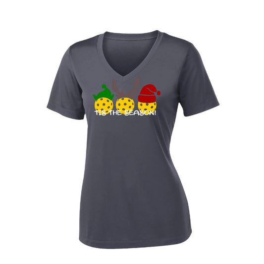 Tis the Season | Women's Short Sleeve V-Neck Pickleball Performance T-Shirts | 100% Polyester