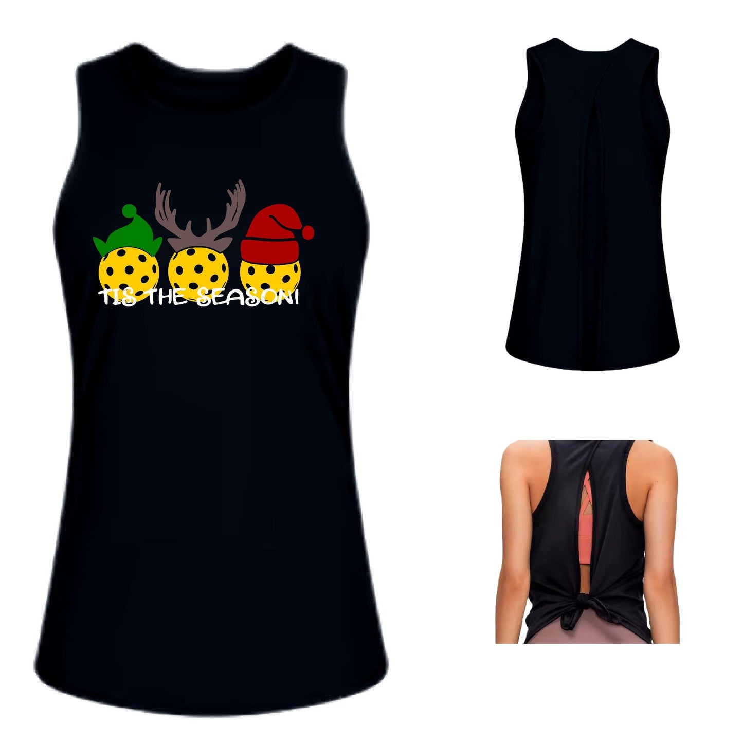 Tis the Season | Women's Split Back or Tied Back Pickleball Performance Tank | 80/20 Nylon Spandex Mix