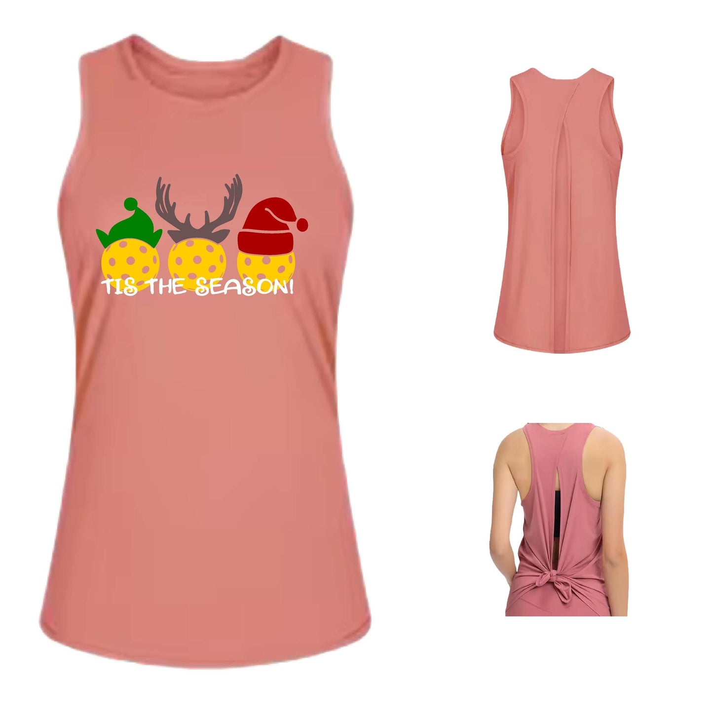 Tis the Season | Women's Split Back or Tied Back Pickleball Performance Tank | 80/20 Nylon Spandex Mix