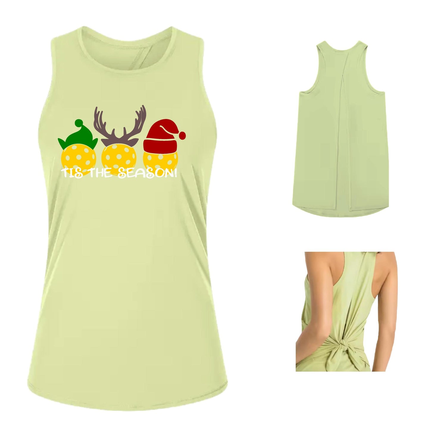 Tis the Season | Women's Split Back or Tied Back Pickleball Performance Tank | 80/20 Nylon Spandex Mix
