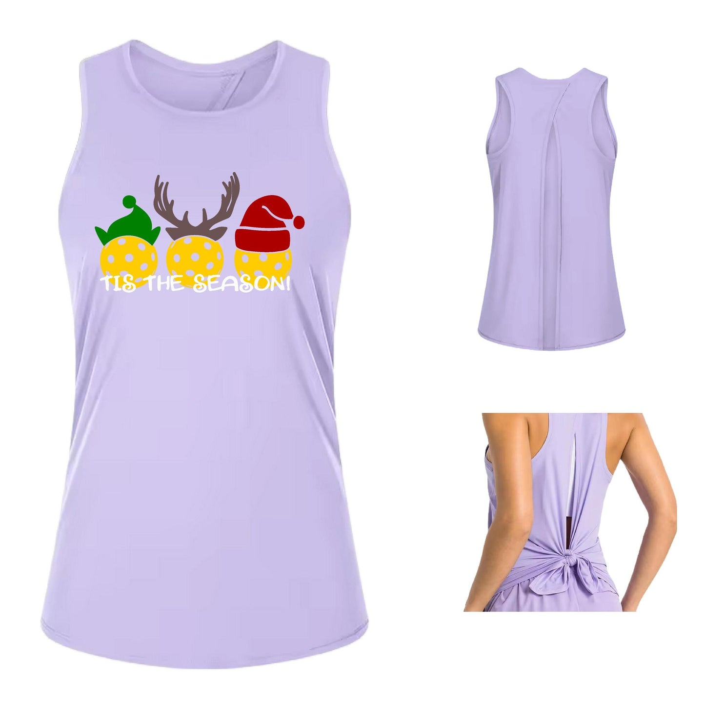 Tis the Season | Women's Split Back or Tied Back Pickleball Performance Tank | 80/20 Nylon Spandex Mix