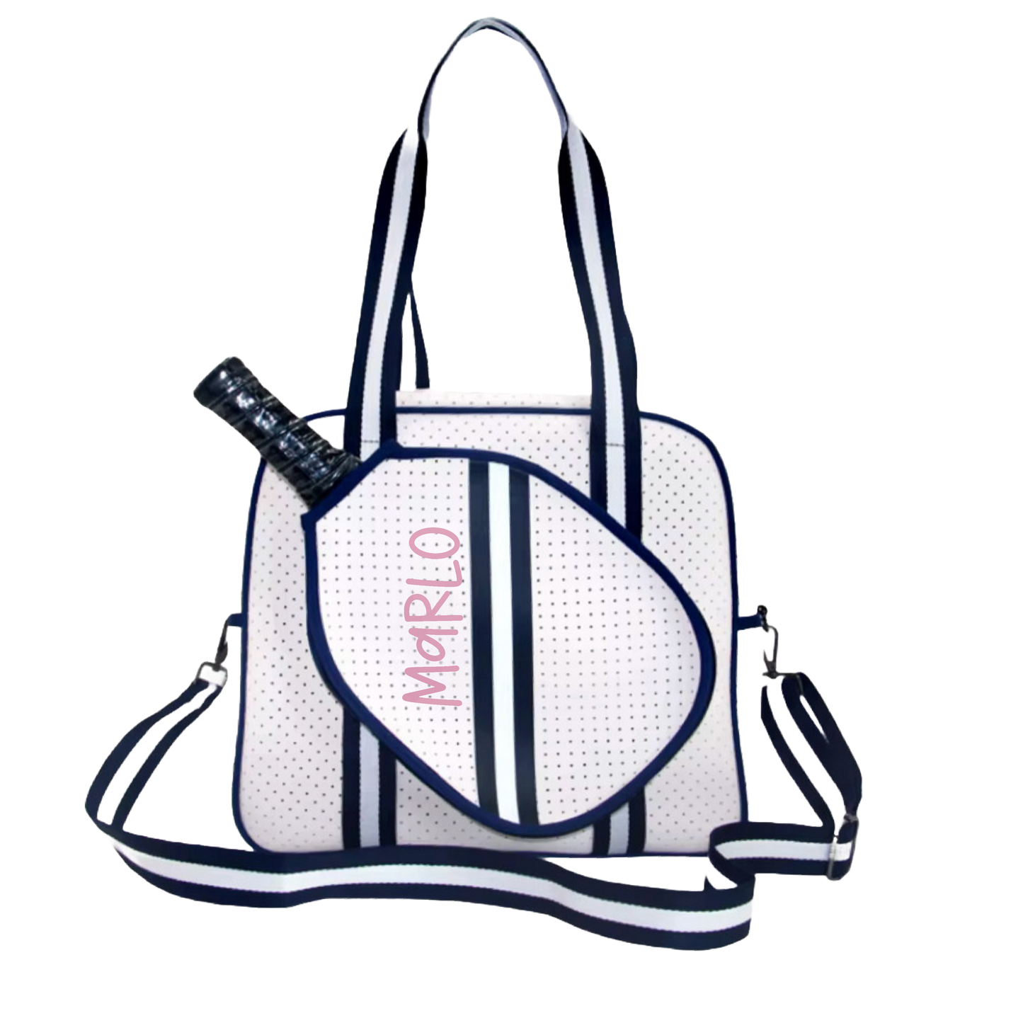 "Trendy" White and Blue Pickleball Bag (Free Customization) | Pickleball Sports Bag | Medium Size Court Bag