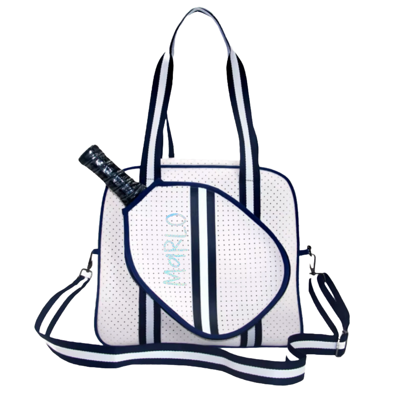"Trendy" White and Blue Pickleball Bag (Free Customization) | Pickleball Sports Bag | Medium Size Court Bag