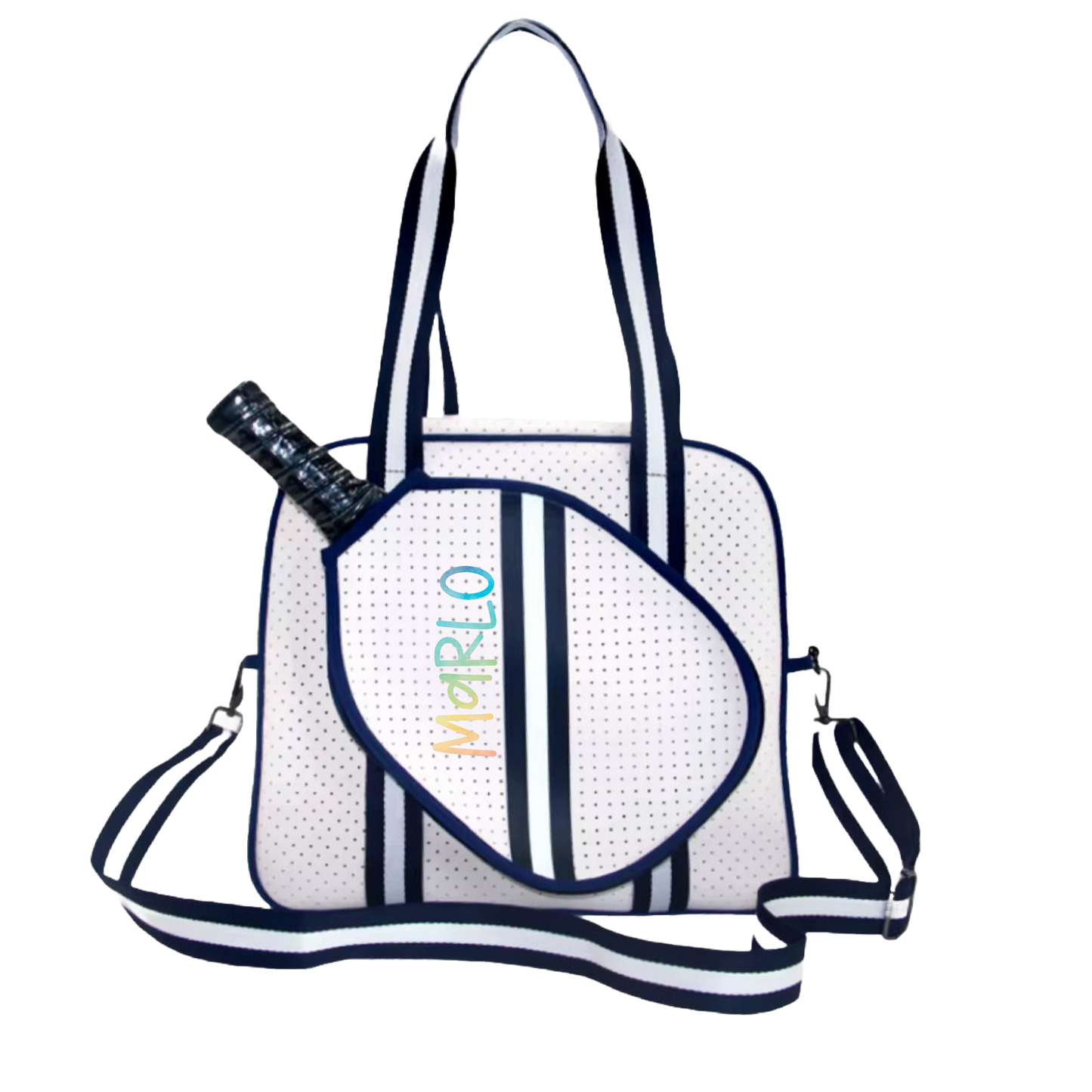"Trendy" White and Blue Pickleball Bag (Free Customization) | Pickleball Sports Bag | Medium Size Court Bag