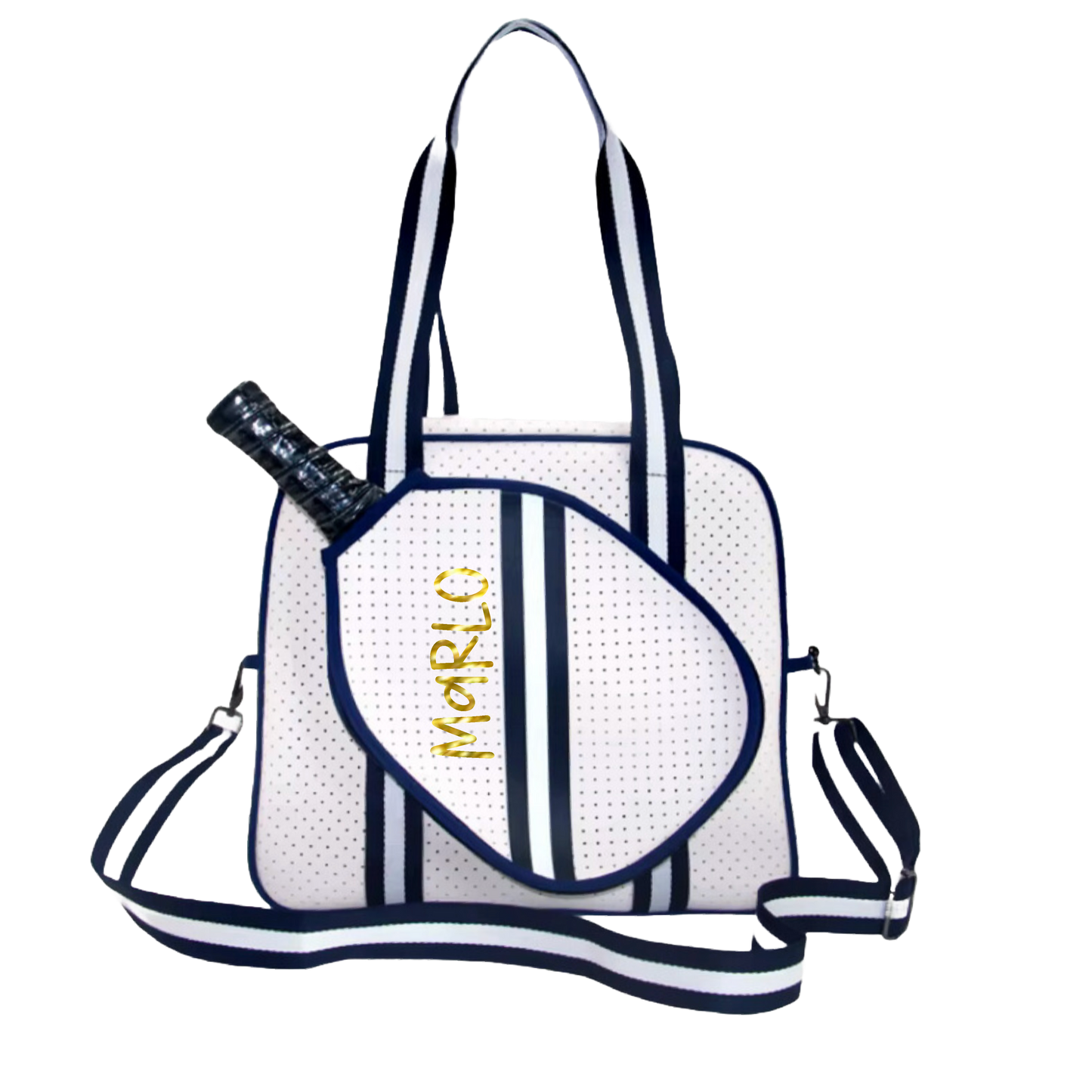 "Trendy" White and Blue Pickleball Bag (Free Customization) | Pickleball Sports Bag | Medium Size Court Bag