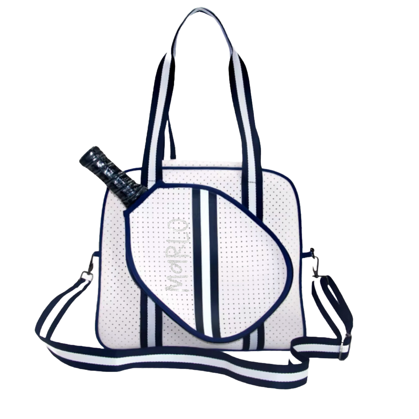 "Trendy" White and Blue Pickleball Bag (Free Customization) | Pickleball Sports Bag | Medium Size Court Bag