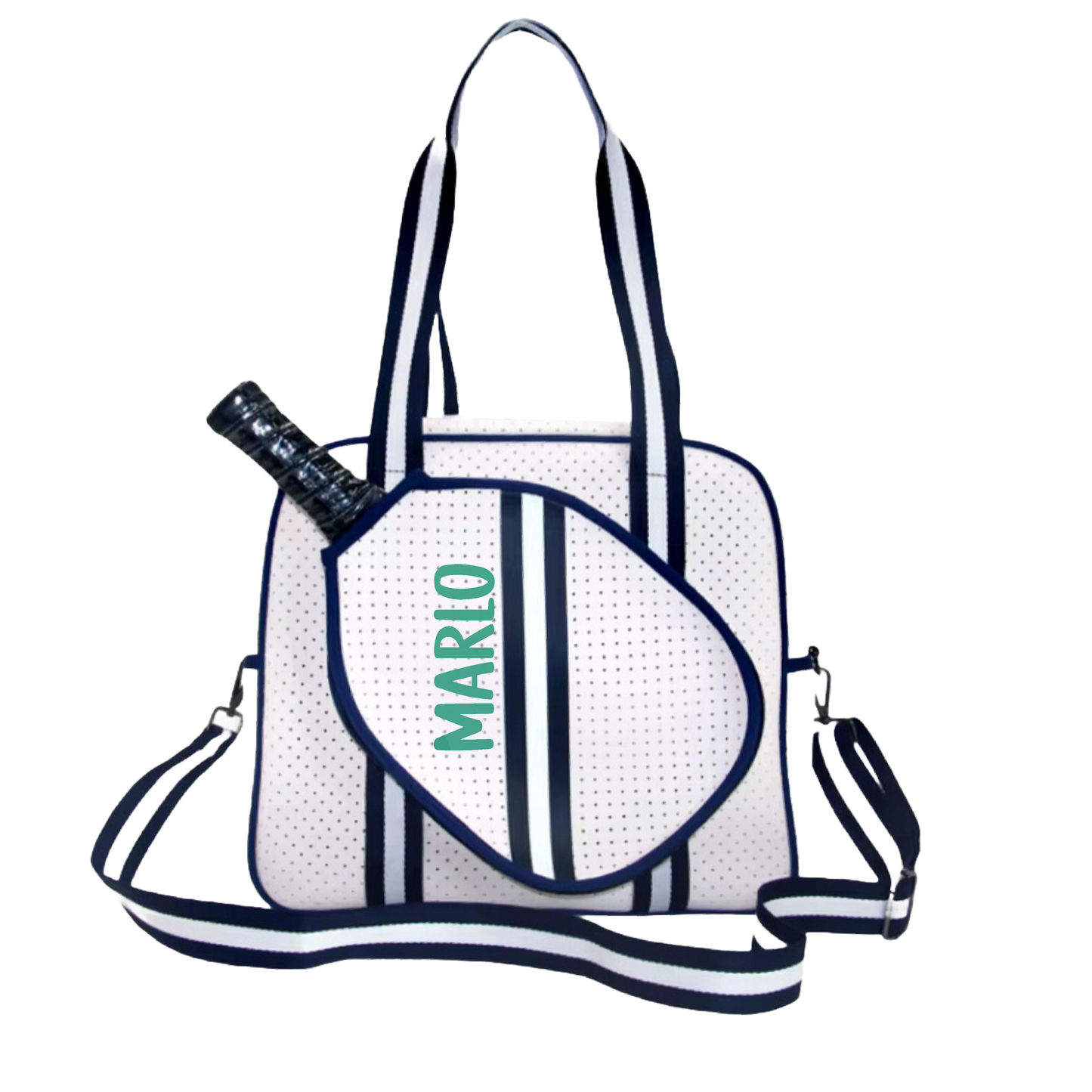 "Trendy" White and Blue Pickleball Bag (Free Customization) | Pickleball Sports Bag | Medium Size Court Bag