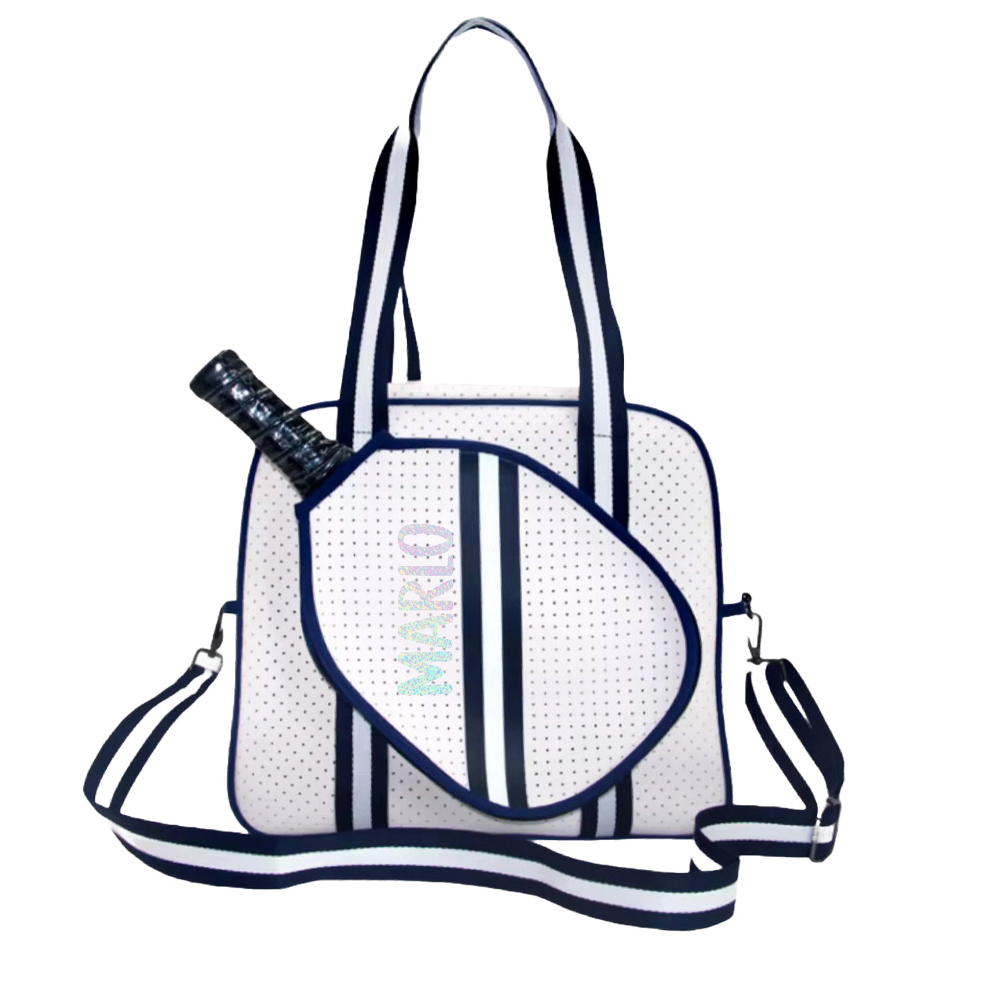 "Trendy" White and Blue Pickleball Bag (Free Customization) | Pickleball Sports Bag | Medium Size Court Bag