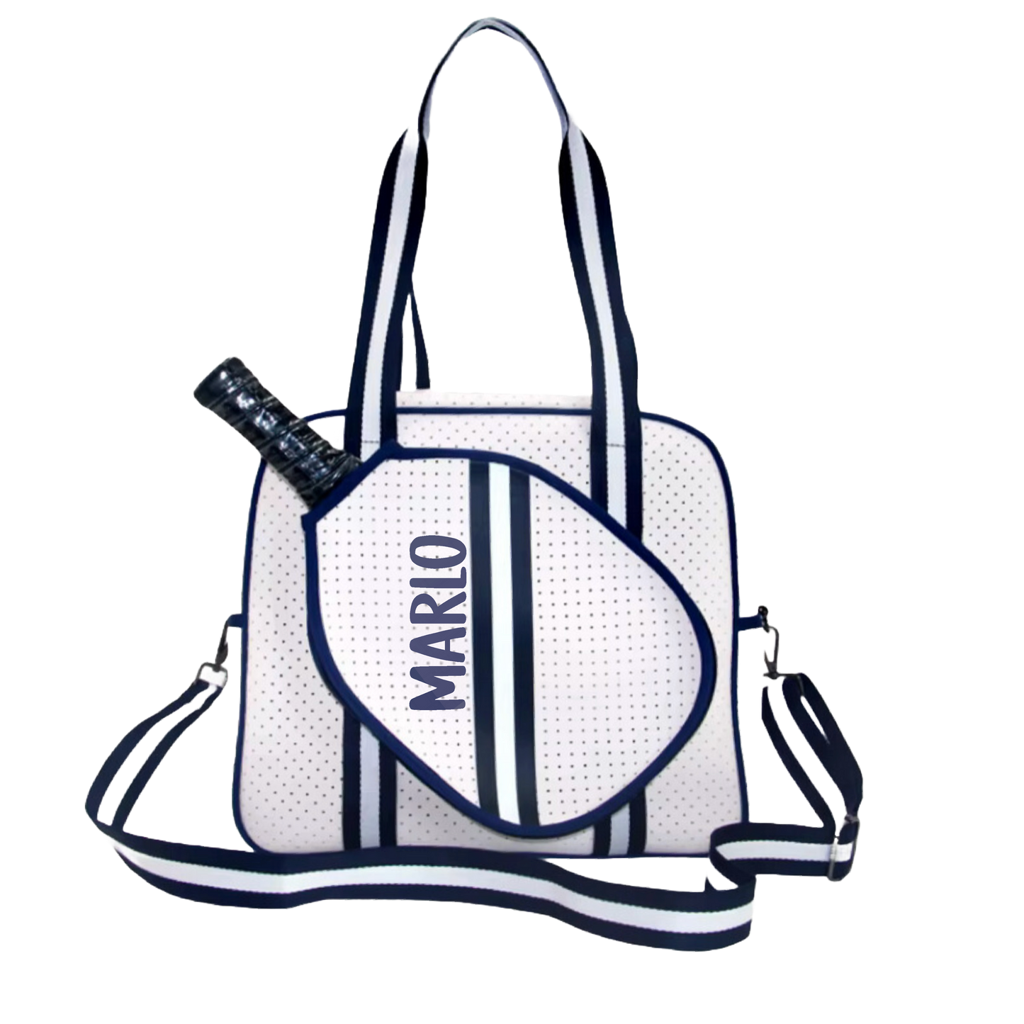 "Trendy" White and Blue Pickleball Bag (Free Customization) | Pickleball Sports Bag | Medium Size Court Bag