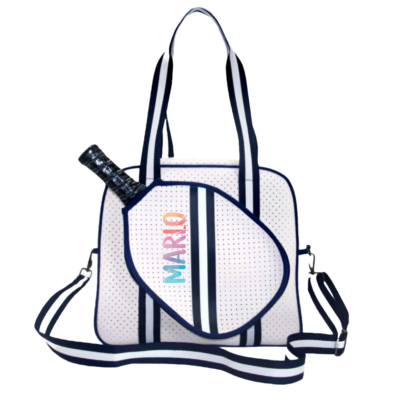 "Trendy" White and Blue Pickleball Bag (Free Customization) | Pickleball Sports Bag | Medium Size Court Bag