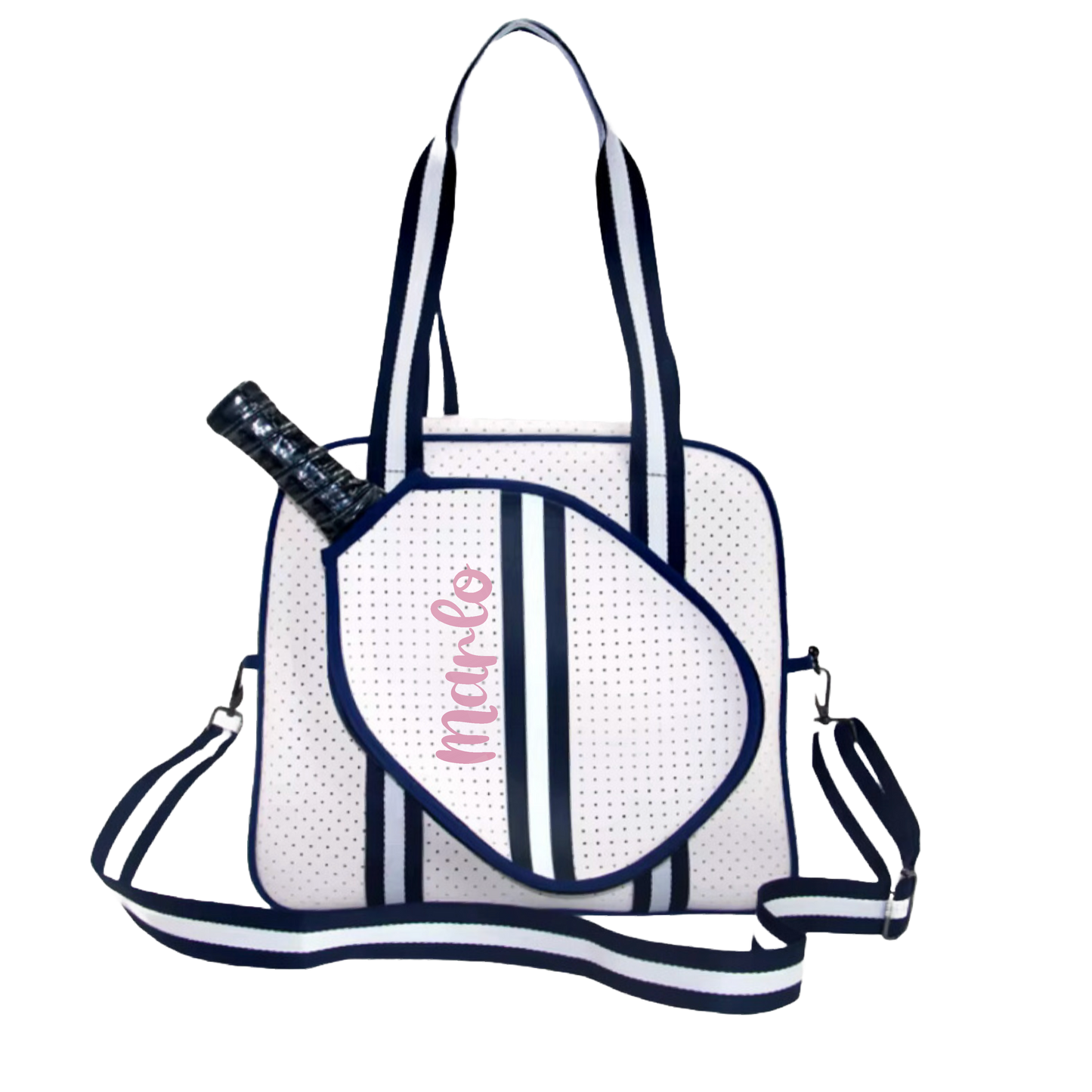 "Trendy" White and Blue Pickleball Bag (Free Customization) | Pickleball Sports Bag | Medium Size Court Bag