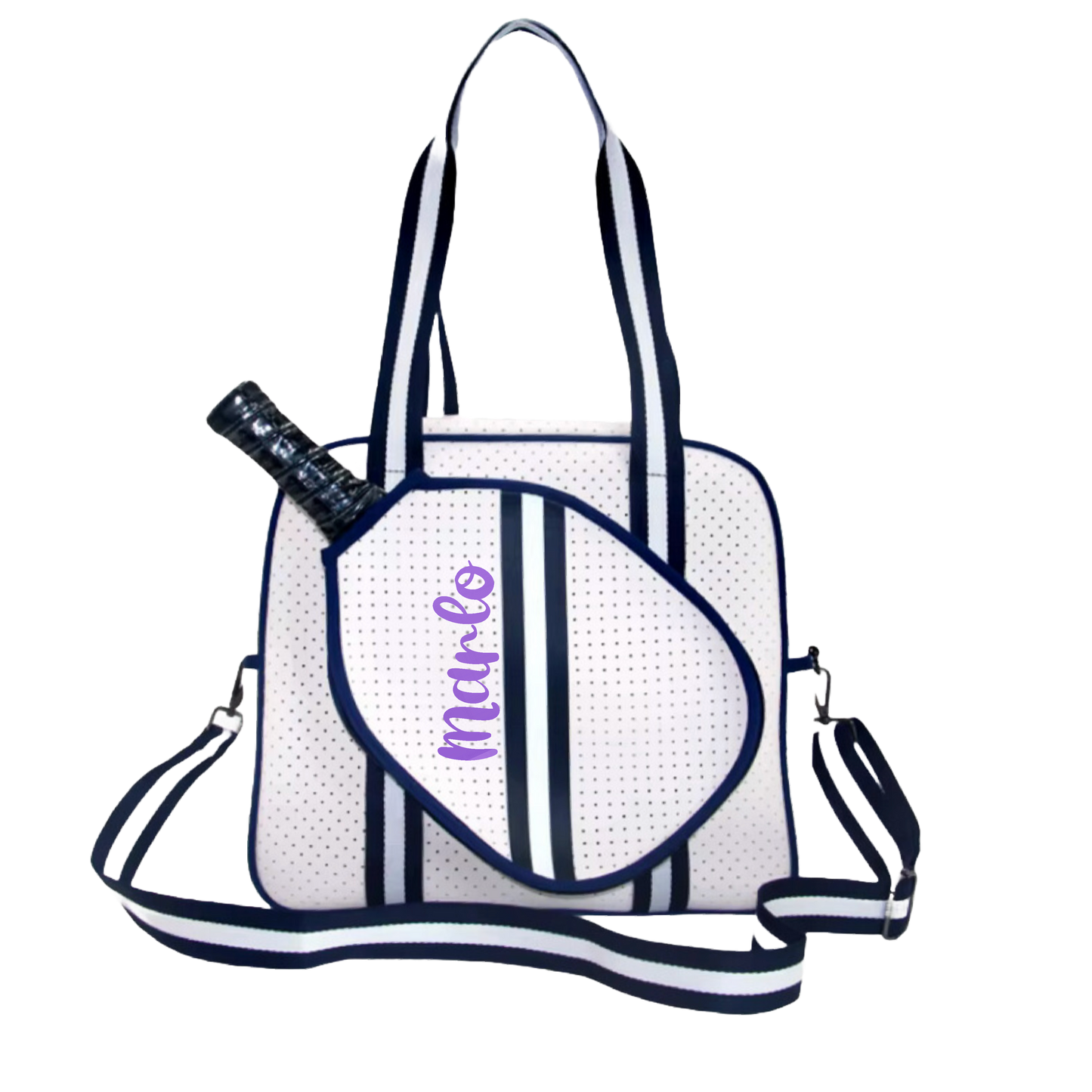 "Trendy" White and Blue Pickleball Bag (Free Customization) | Pickleball Sports Bag | Medium Size Court Bag