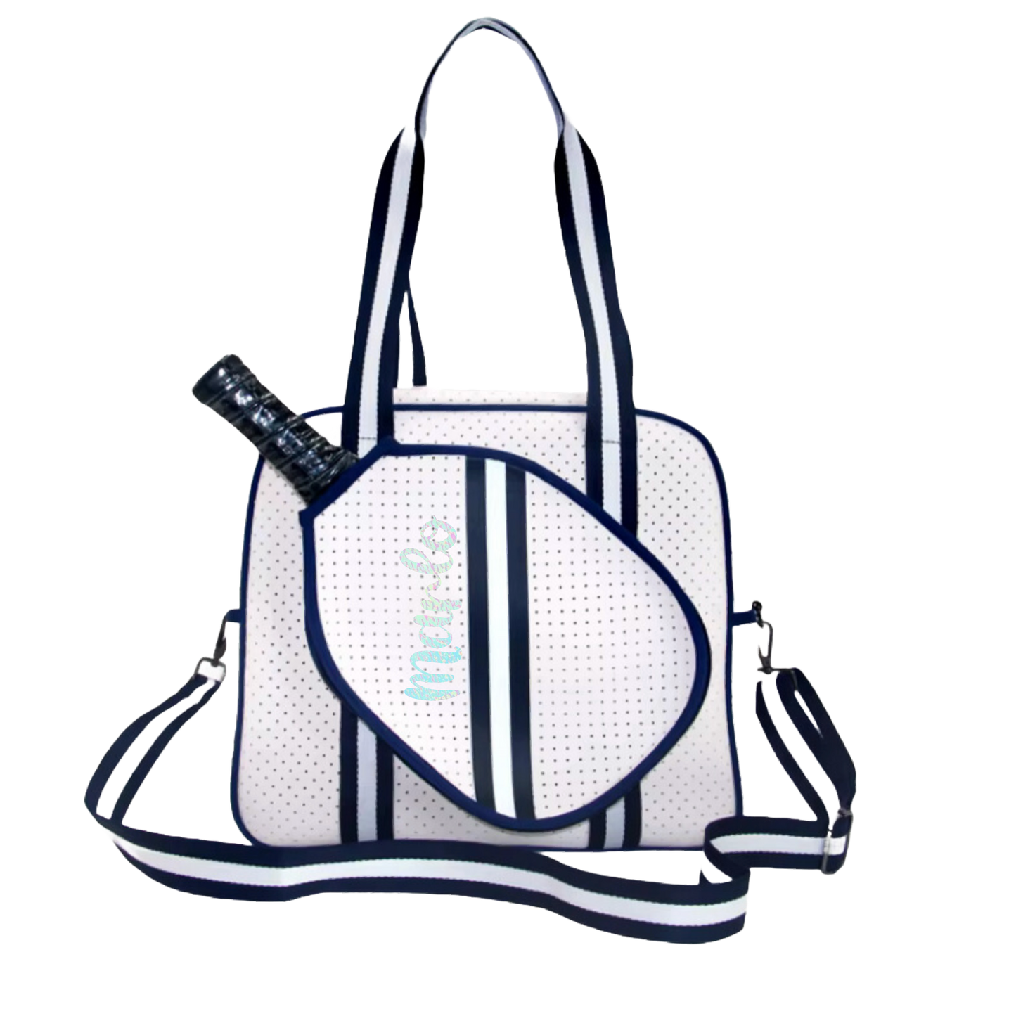 "Trendy" White and Blue Pickleball Bag (Free Customization) | Pickleball Sports Bag | Medium Size Court Bag