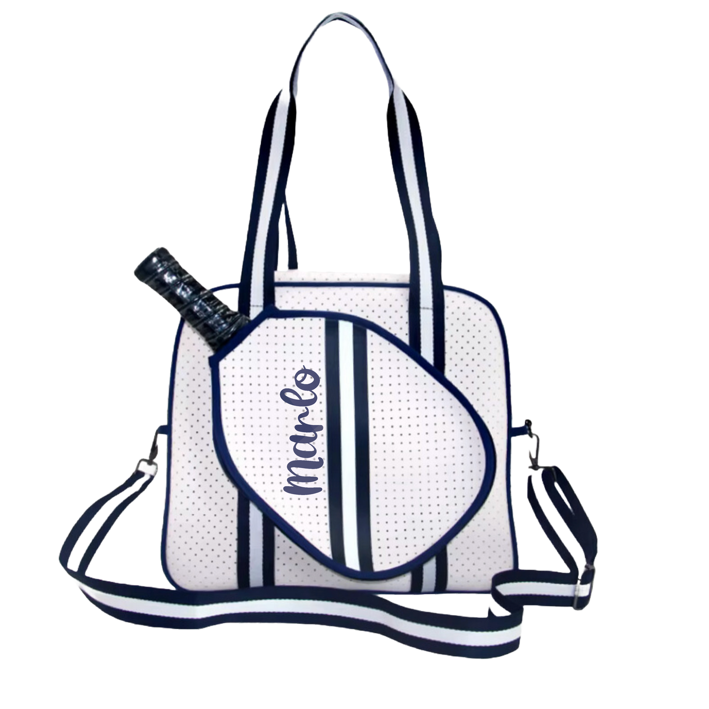 "Trendy" White and Blue Pickleball Bag (Free Customization) | Pickleball Sports Bag | Medium Size Court Bag