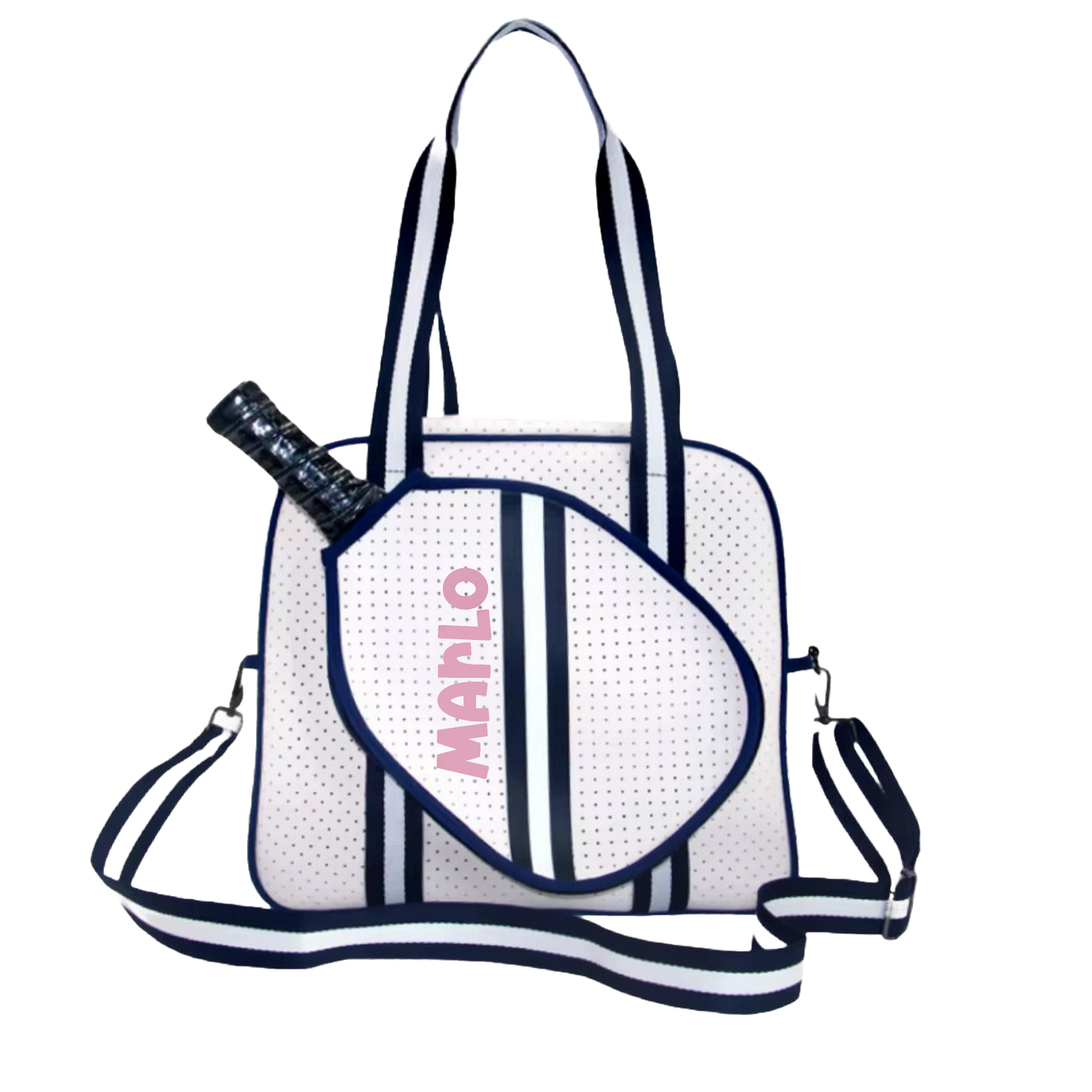 "Trendy" White and Blue Pickleball Bag (Free Customization) | Pickleball Sports Bag | Medium Size Court Bag