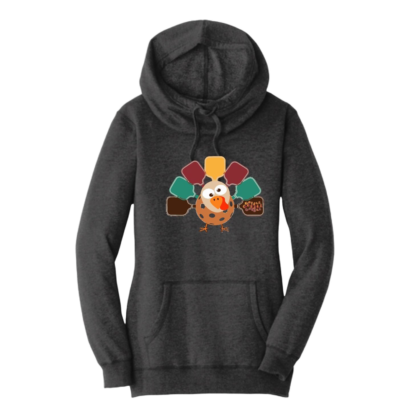 Turkey Pickleball | Women’s Cowl-Neck Hoodie Pickleball Sweatshirt | 55% Cotton 45% Poly Fleece