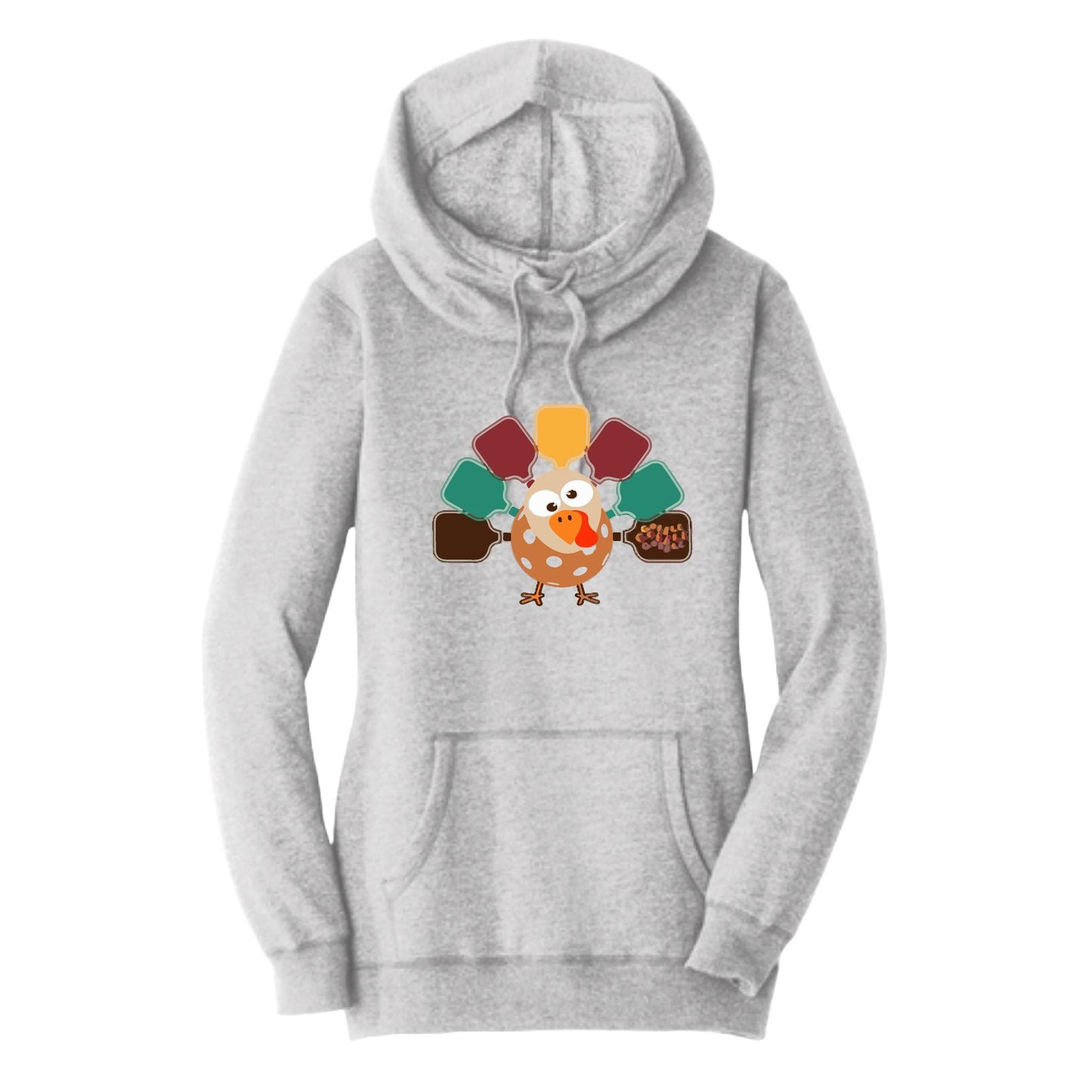 Turkey Pickleball | Women’s Cowl-Neck Hoodie Pickleball Sweatshirt | 55% Cotton 45% Poly Fleece
