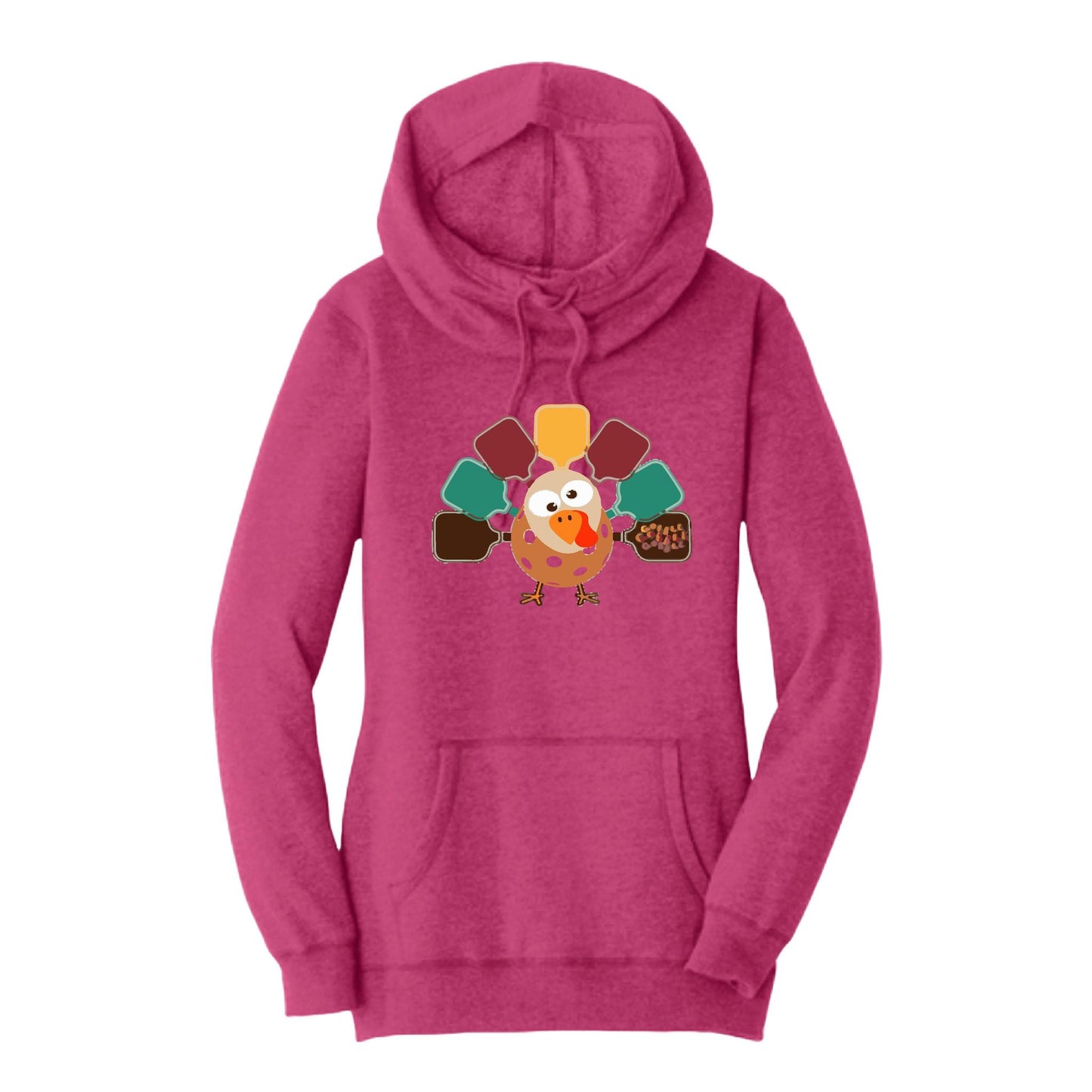 Turkey Pickleball | Women’s Cowl-Neck Hoodie Pickleball Sweatshirt | 55% Cotton 45% Poly Fleece