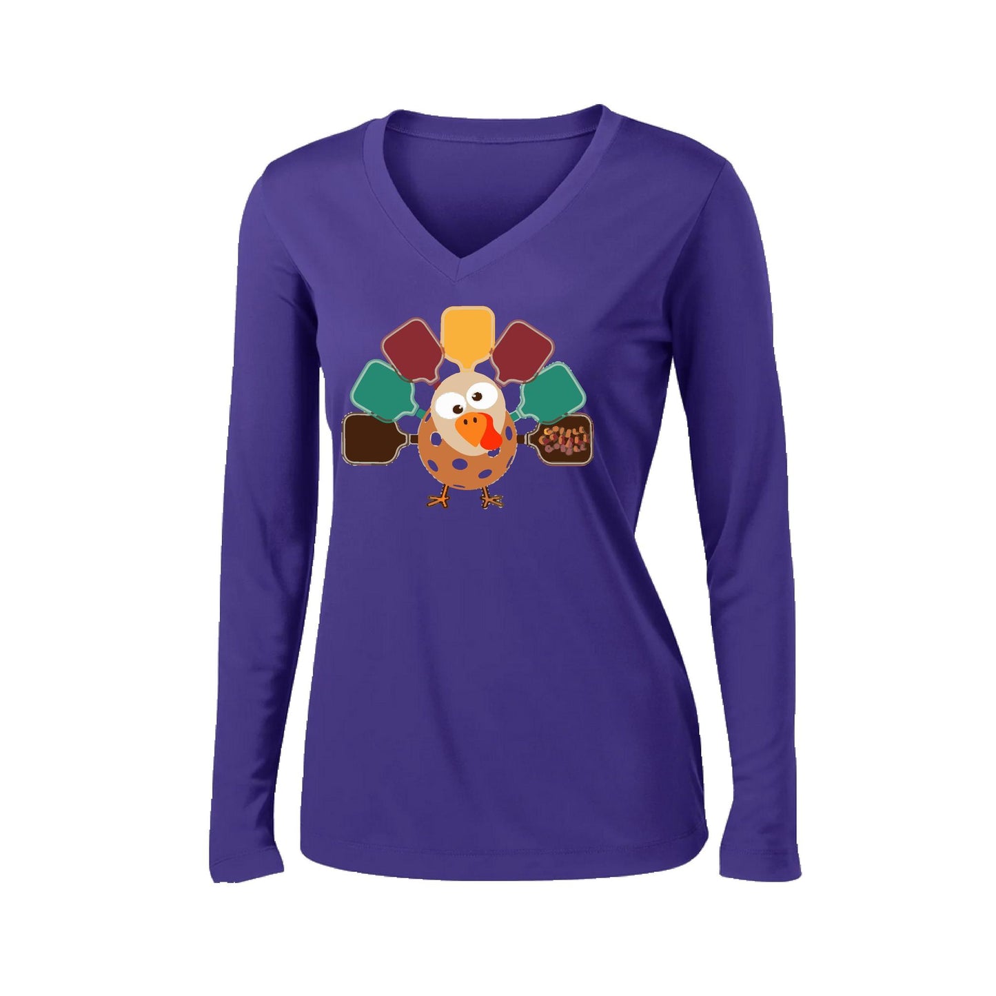 Turkey Pickleball | Women’s Long Sleeve V-Neck Pickleball Performance T-Shirt | 100% Polyester