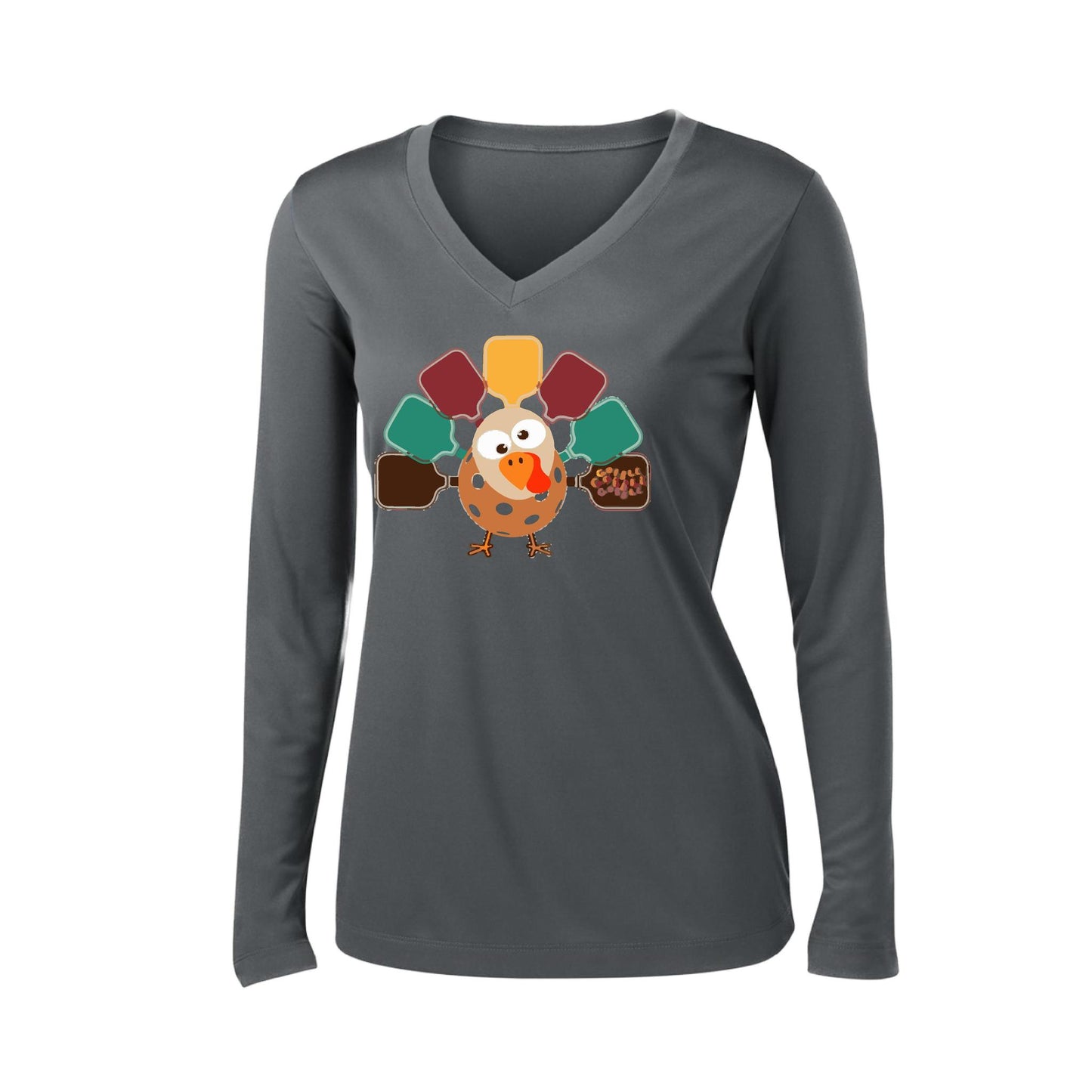 Turkey Pickleball | Women’s Long Sleeve V-Neck Pickleball Performance T-Shirt | 100% Polyester