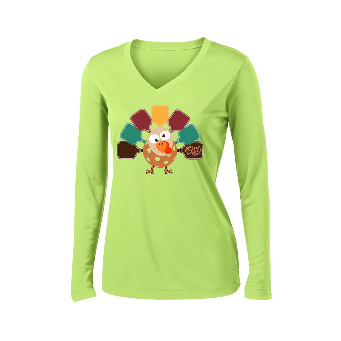 Turkey Pickleball | Women’s Long Sleeve V-Neck Pickleball Performance T-Shirt | 100% Polyester