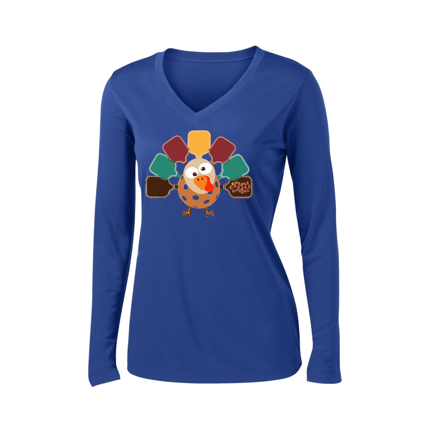 Turkey Pickleball | Women’s Long Sleeve V-Neck Pickleball Performance T-Shirt | 100% Polyester