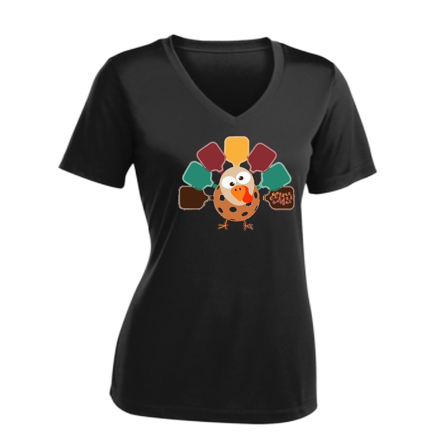 Turkey Pickleball | Women's Short Sleeve V-Neck Pickleball Performance T-Shirts | 100% Polyester
