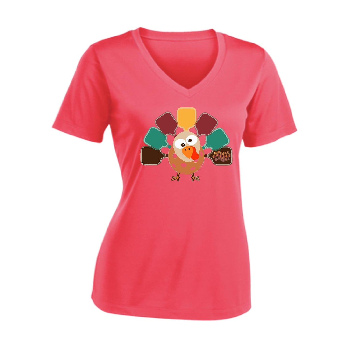 Turkey Pickleball | Women's Short Sleeve V-Neck Pickleball Performance T-Shirts | 100% Polyester