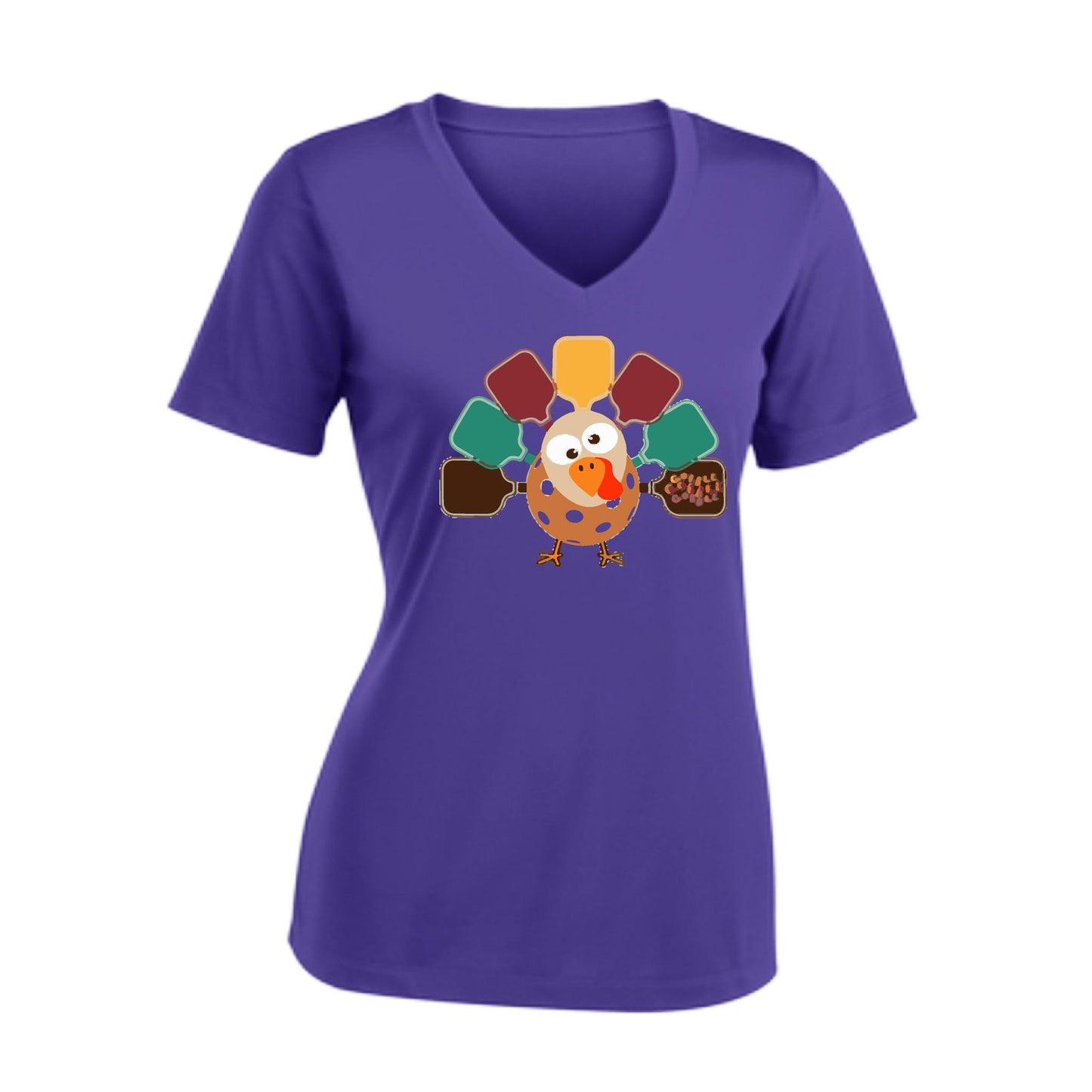 Turkey Pickleball | Women's Short Sleeve V-Neck Pickleball Performance T-Shirts | 100% Polyester