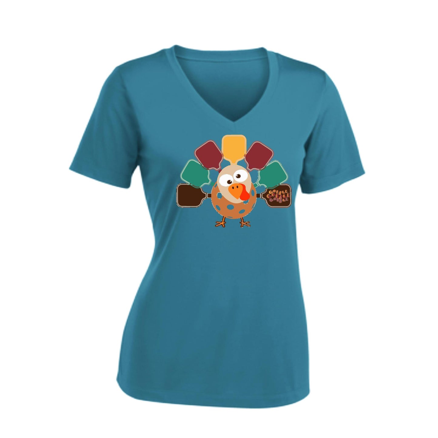 Turkey Pickleball | Women's Short Sleeve V-Neck Pickleball Performance T-Shirts | 100% Polyester