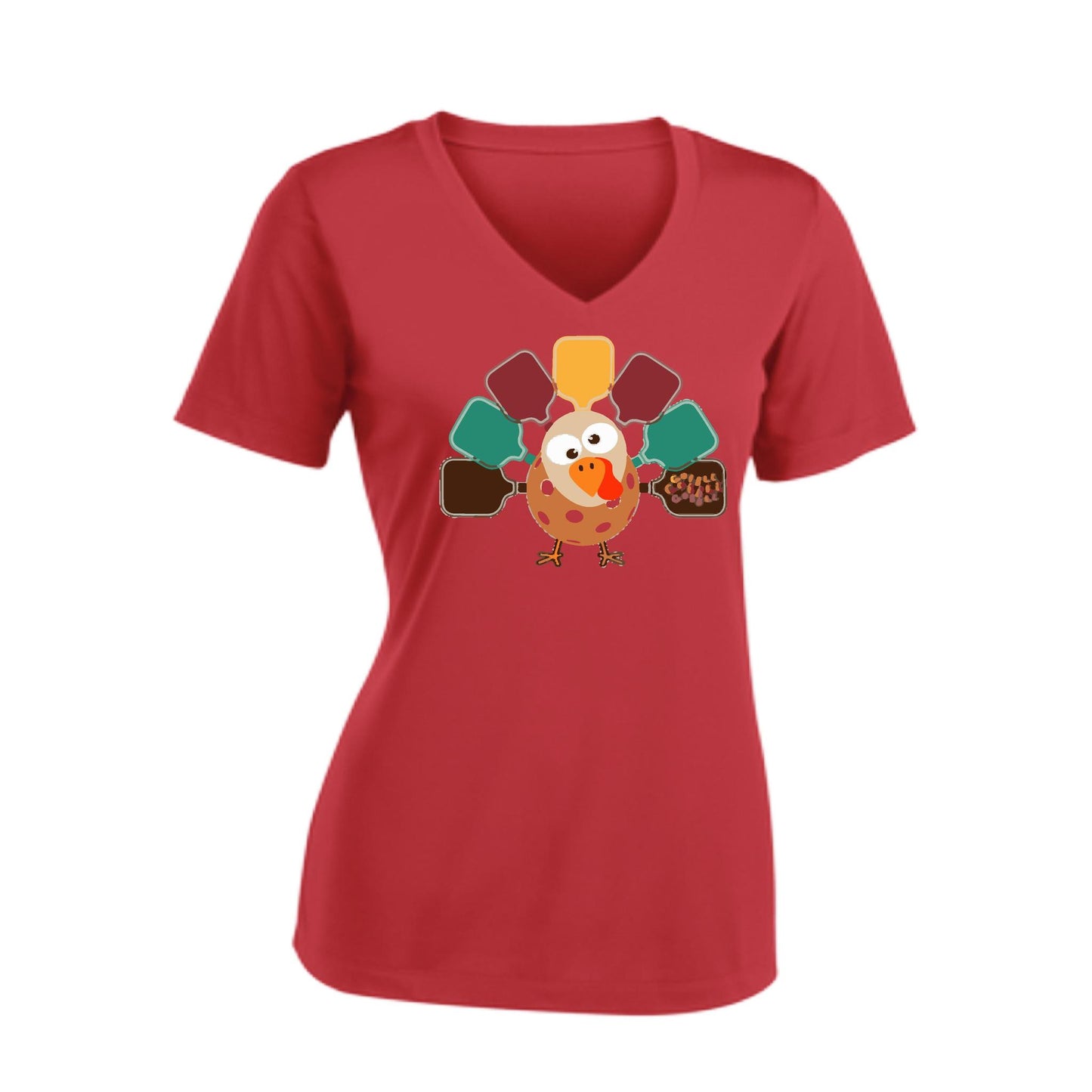 Turkey Pickleball | Women's Short Sleeve V-Neck Pickleball Performance T-Shirts | 100% Polyester