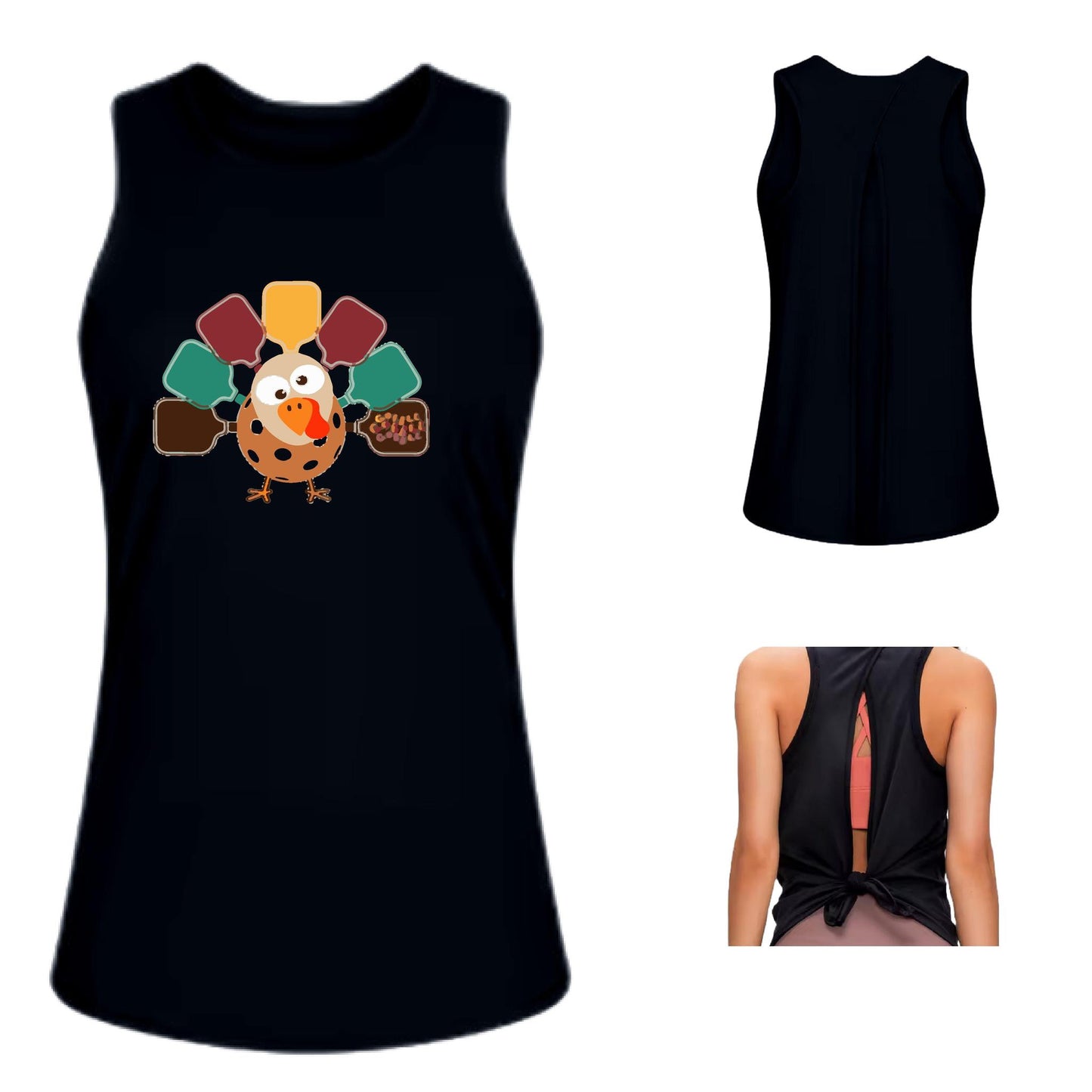 Turkey Pickleball | Women's Split Back or Tied Back Pickleball Performance Tank | 80/20 Nylon Spandex Mix