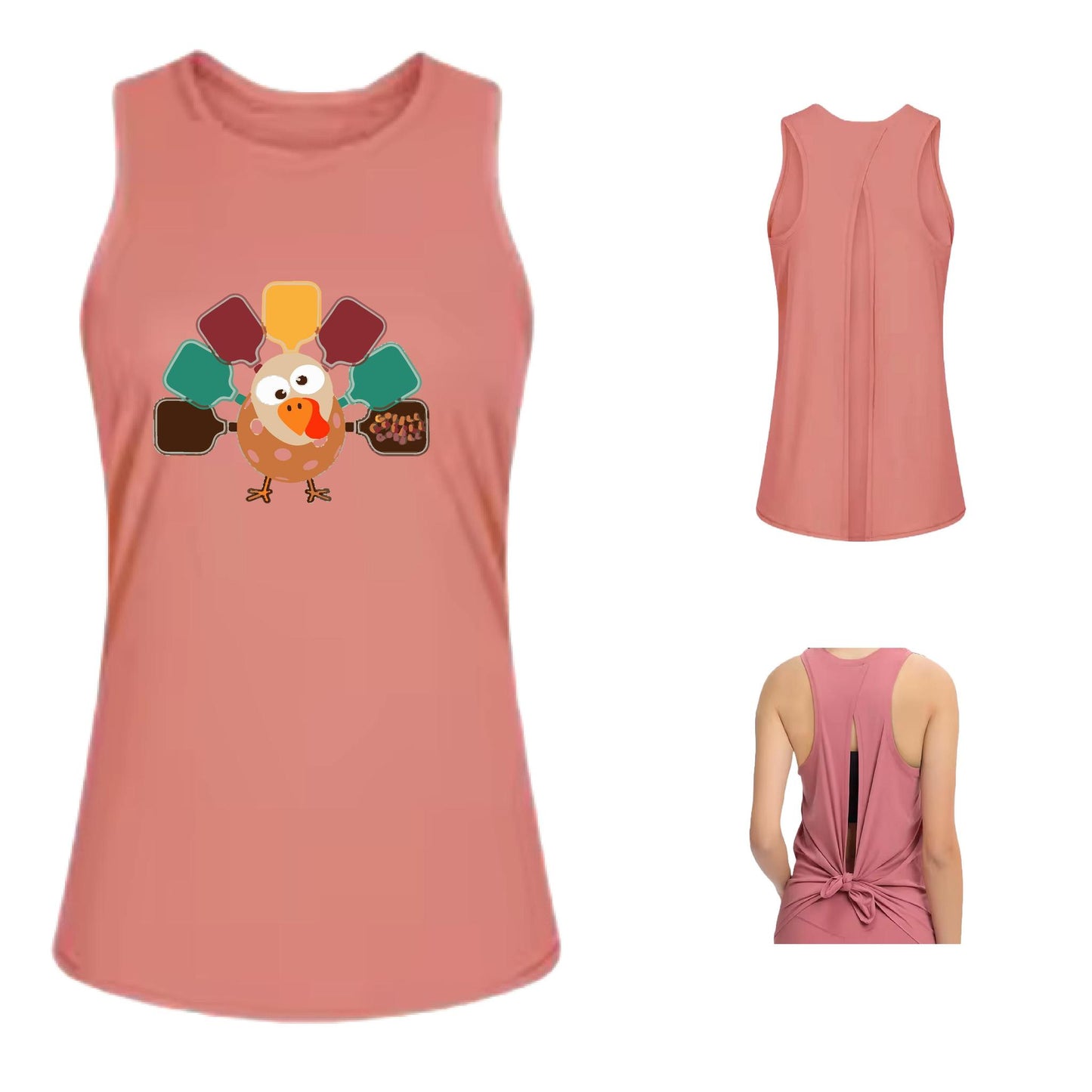 Turkey Pickleball | Women's Split Back or Tied Back Pickleball Performance Tank | 80/20 Nylon Spandex Mix