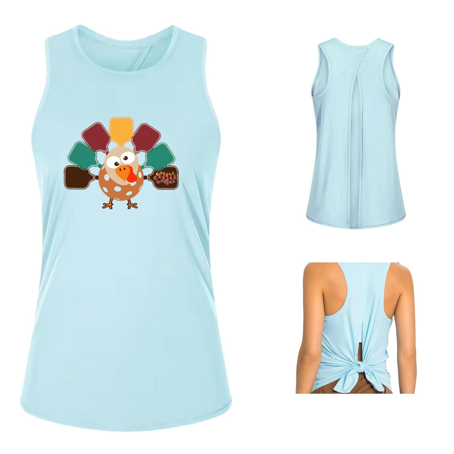 Turkey Pickleball | Women's Split Back or Tied Back Pickleball Performance Tank | 80/20 Nylon Spandex Mix