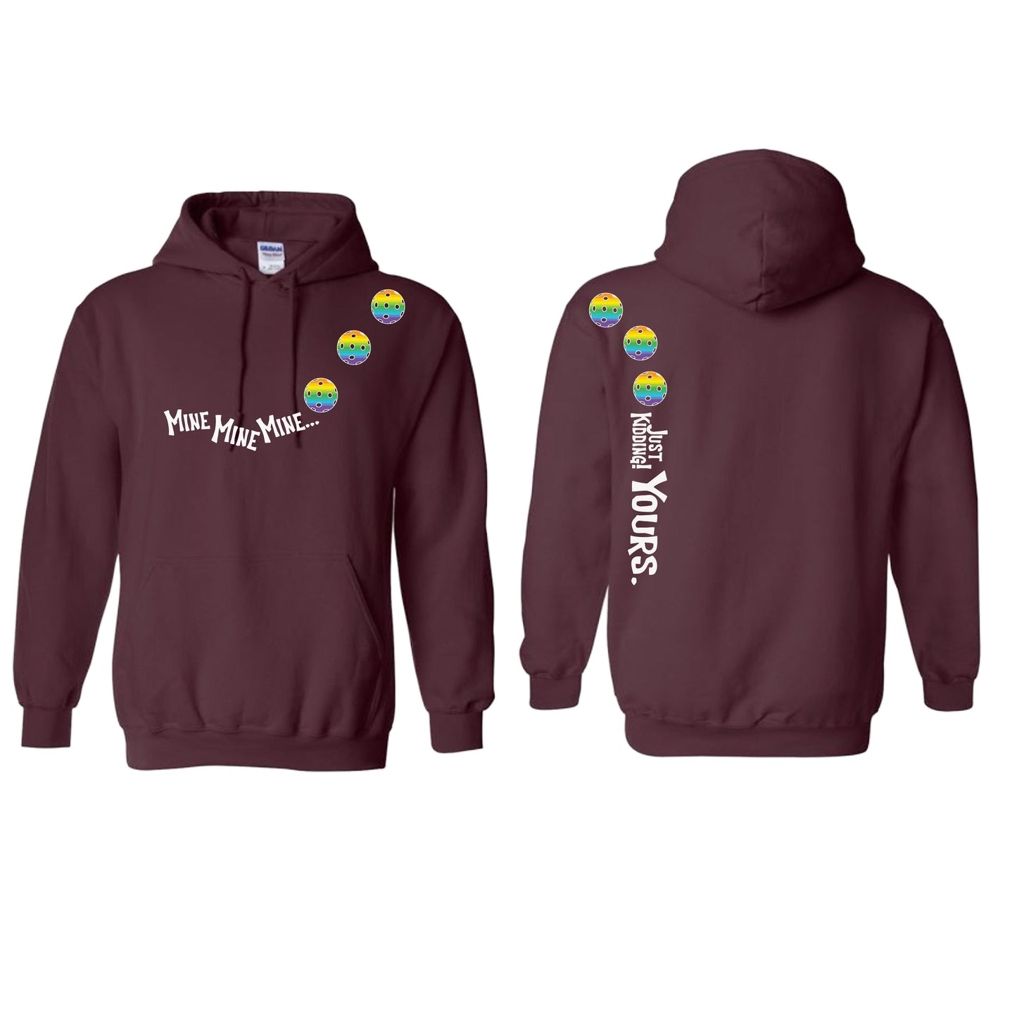 Mine JK Yours (Pickleballs Pink Purple Rainbow) | Unisex Hoodie Athletic Sweatshirt | 50% Cotton/50% Polyester