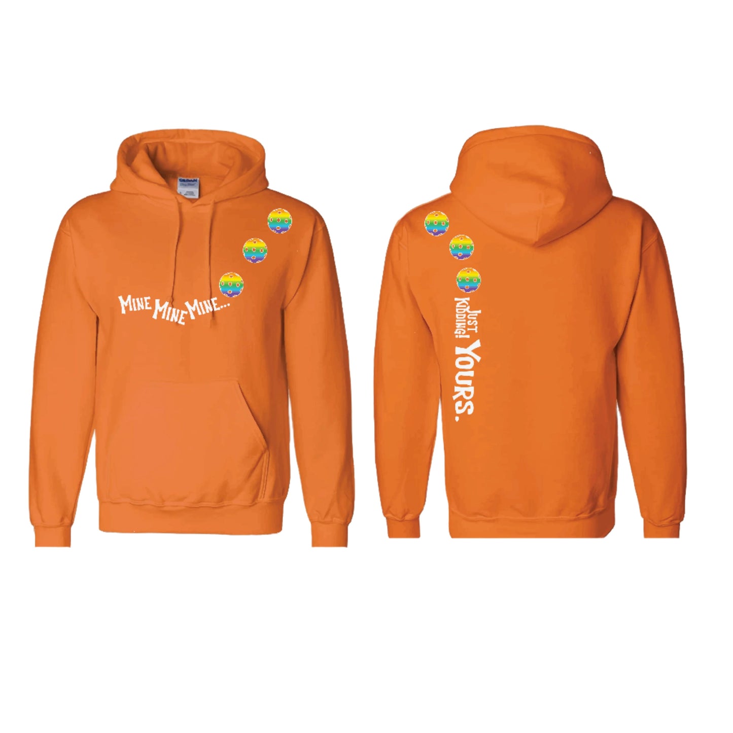 Mine JK Yours (Pickleballs Pink Purple Rainbow) | Unisex Hoodie Athletic Sweatshirt | 50% Cotton/50% Polyester