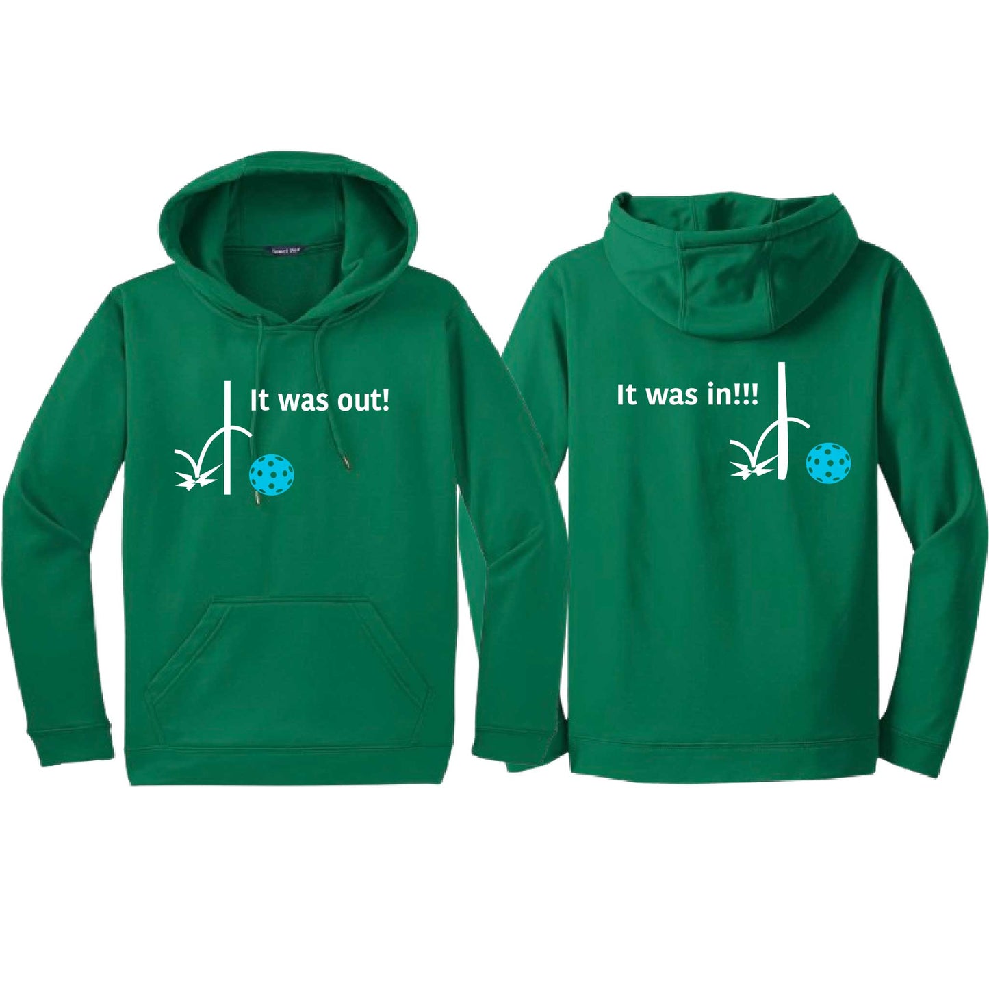 It Was Out! It Was In! (Pickleballs Cyan Green Orange) | Unisex Hoodie Athletic Sweatshirt | 50% Cotton/50% Polyester