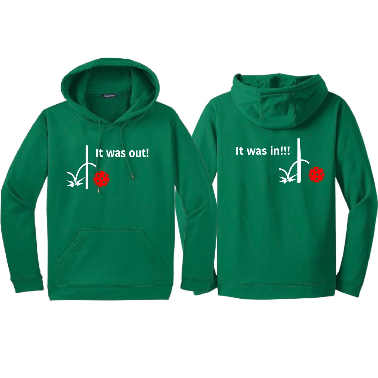 It Was Out! It Was In! (Pickleballs Red White Yellow) | Unisex Hoodie Athletic Sweatshirt | 50% Cotton/50% Polyester