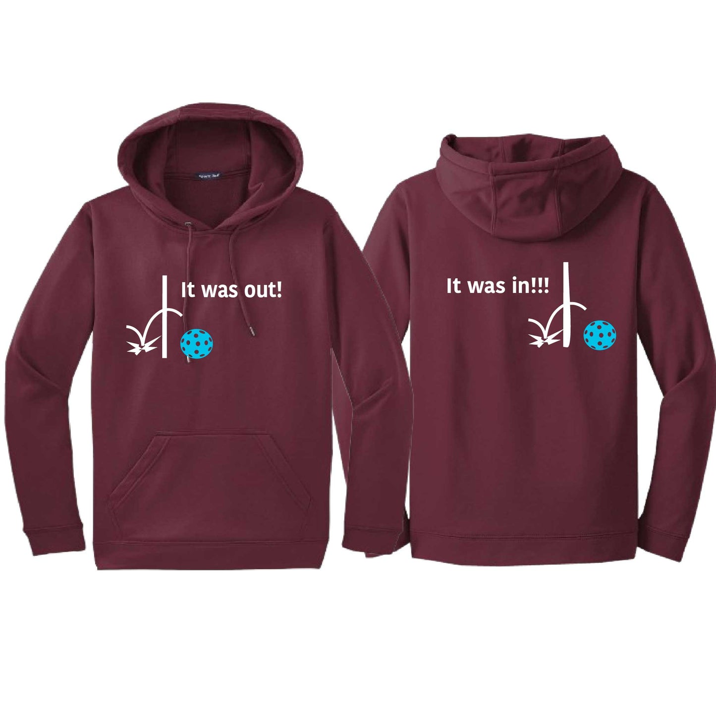 It Was Out! It Was In! (Pickleballs Cyan Green Orange) | Unisex Hoodie Athletic Sweatshirt | 50% Cotton/50% Polyester