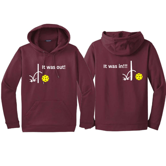 It Was Out! It Was In! (Pickleballs Red White Yellow) | Unisex Hoodie Athletic Sweatshirt | 50% Cotton/50% Polyester