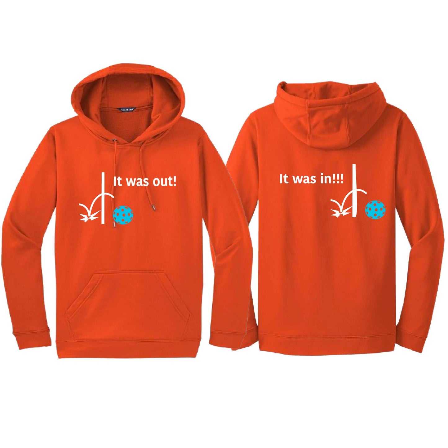 It Was Out! It Was In! (Pickleballs Cyan Green Orange) | Unisex Hoodie Athletic Sweatshirt | 50% Cotton/50% Polyester