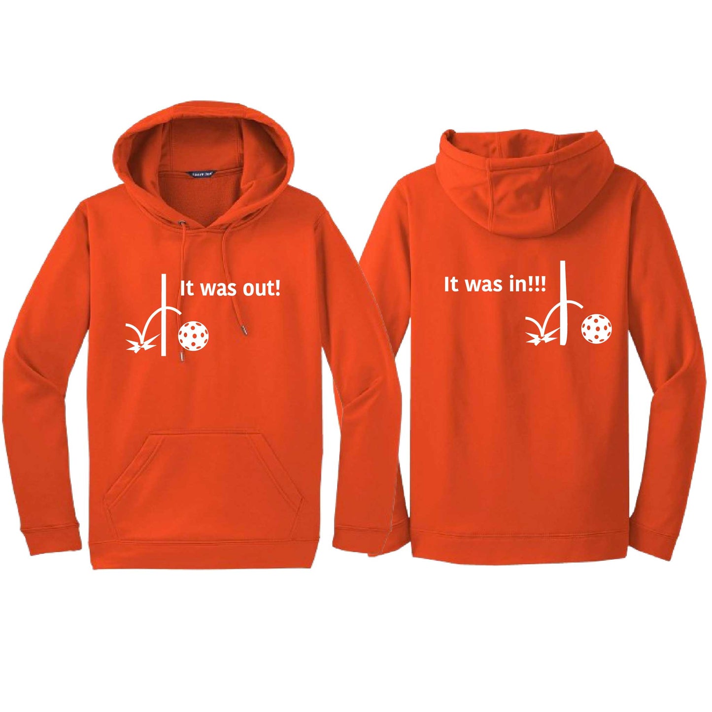 It Was Out! It Was In! (Pickleballs Red White Yellow) | Unisex Hoodie Athletic Sweatshirt | 50% Cotton/50% Polyester