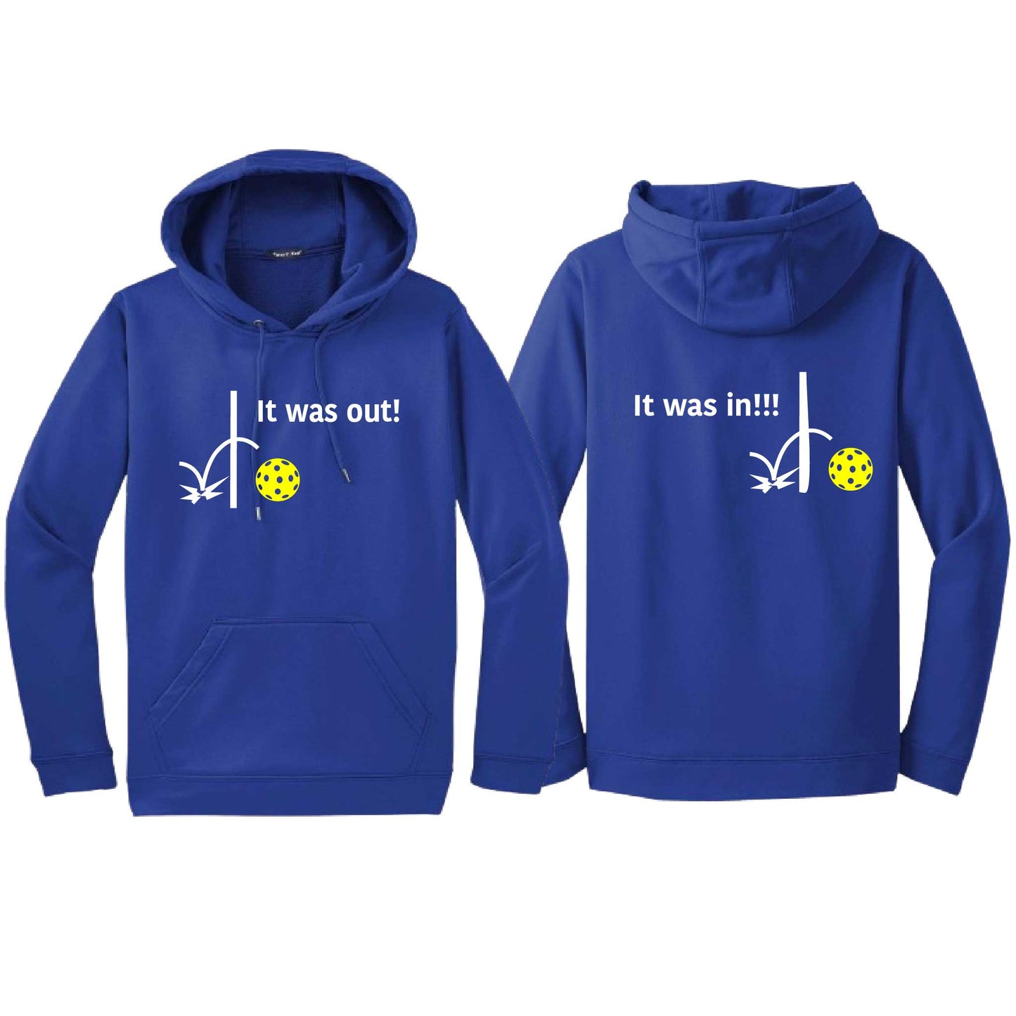 It Was Out! It Was In! (Pickleballs Red White Yellow) | Unisex Hoodie Athletic Sweatshirt | 50% Cotton/50% Polyester