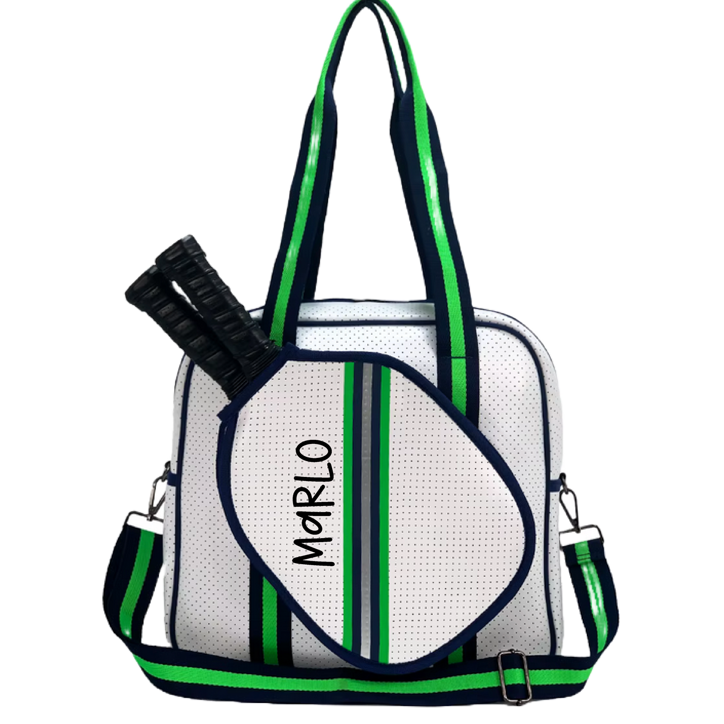 "Urban" White with Green/Blue Trim Pickleball Sports Bag (Free Customization) | Medium Size Court Bag