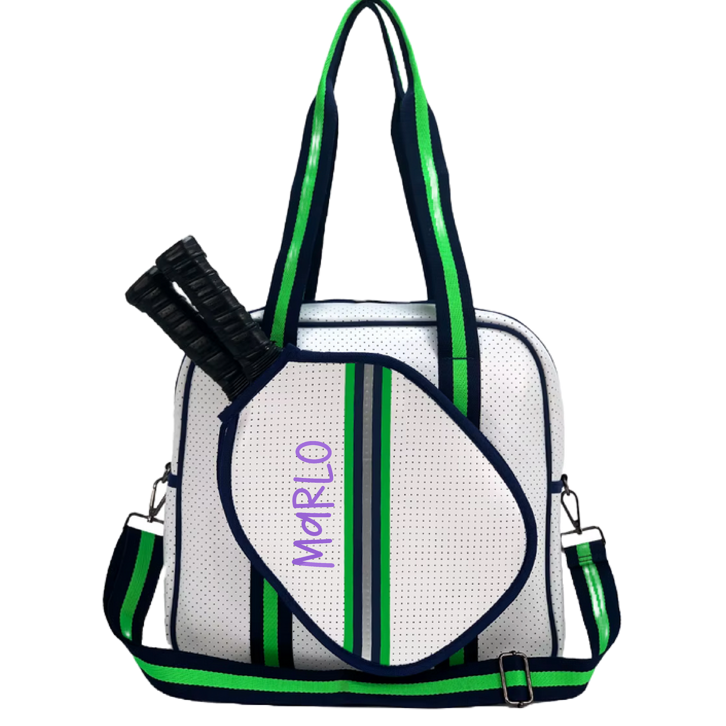 "Urban" White with Green/Blue Trim Pickleball Sports Bag (Free Customization) | Medium Size Court Bag