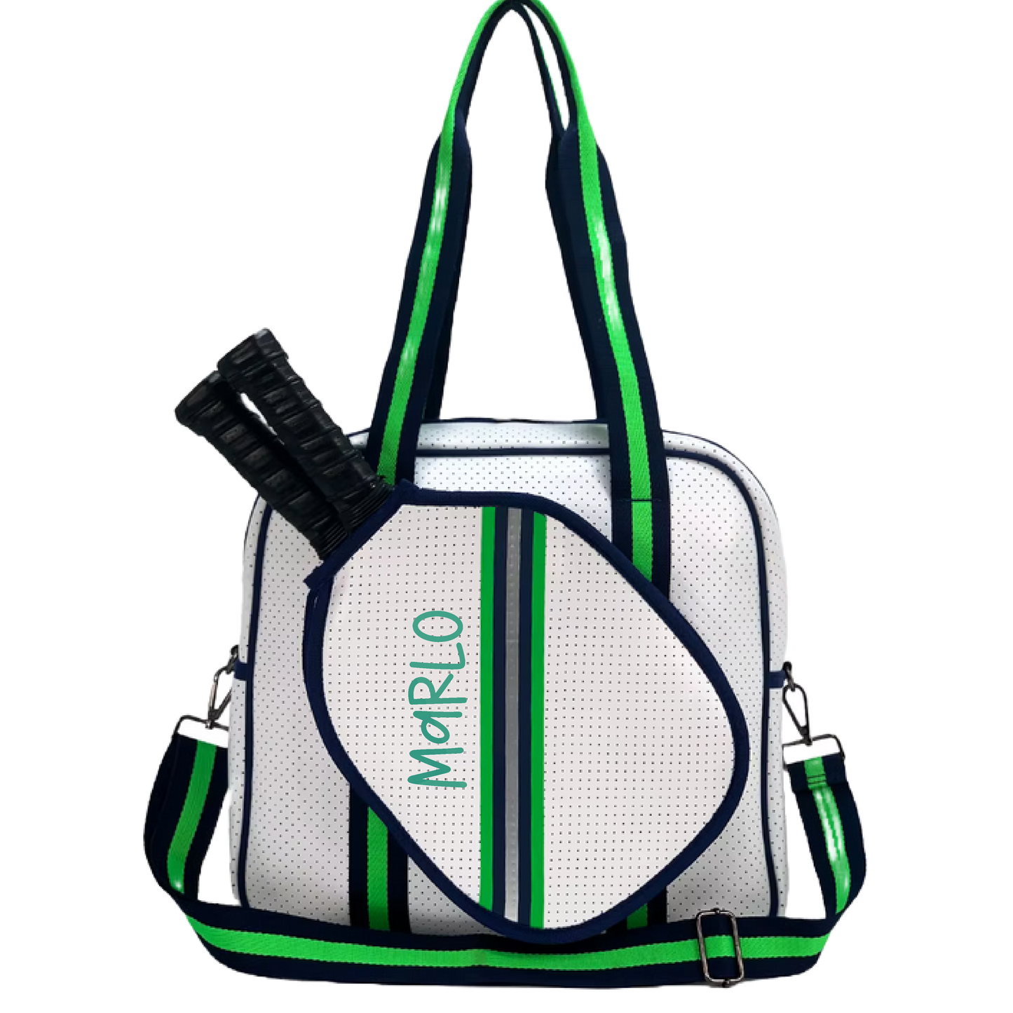 "Urban" White with Green/Blue Trim Pickleball Sports Bag (Free Customization) | Medium Size Court Bag