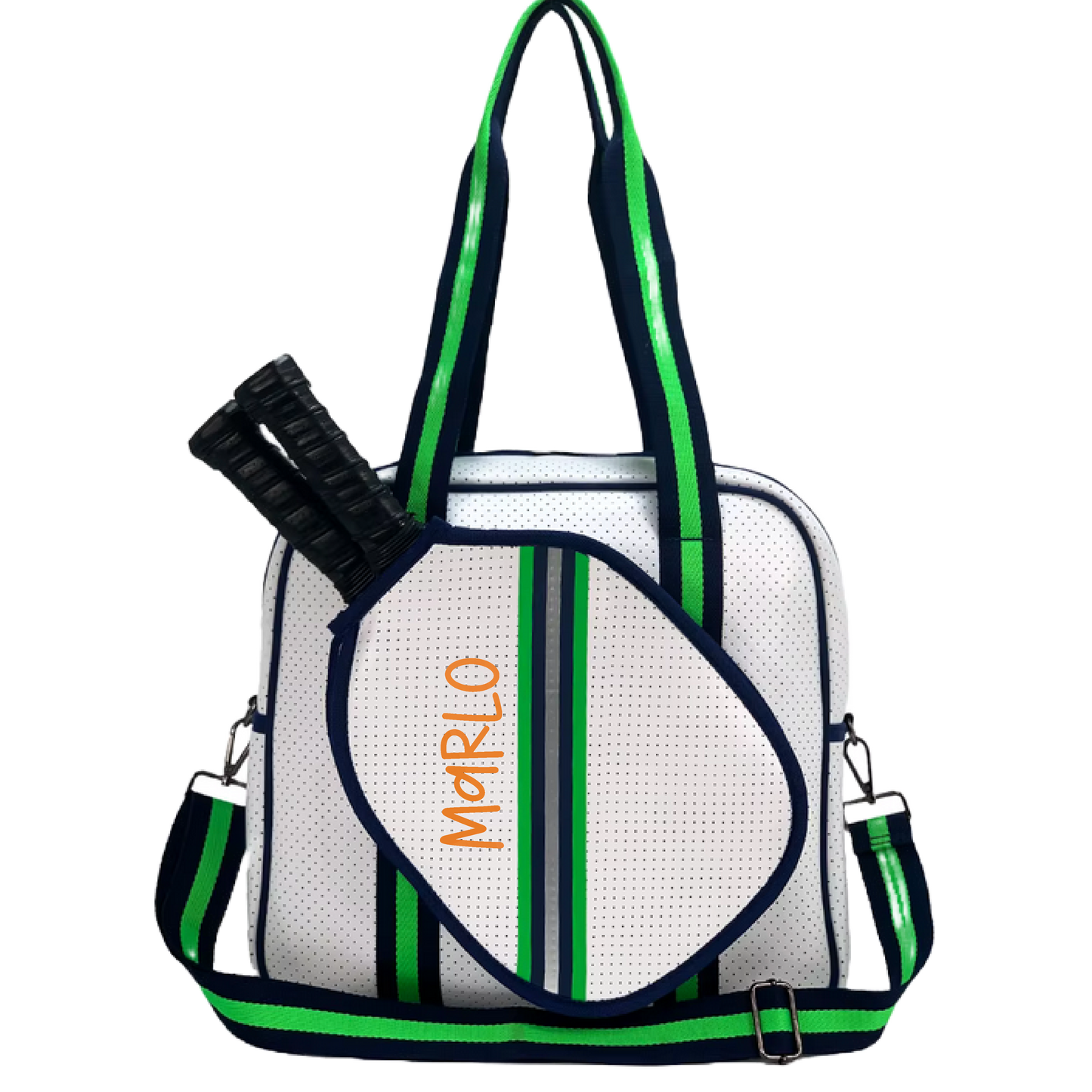 "Urban" White with Green/Blue Trim Pickleball Sports Bag (Free Customization) | Medium Size Court Bag