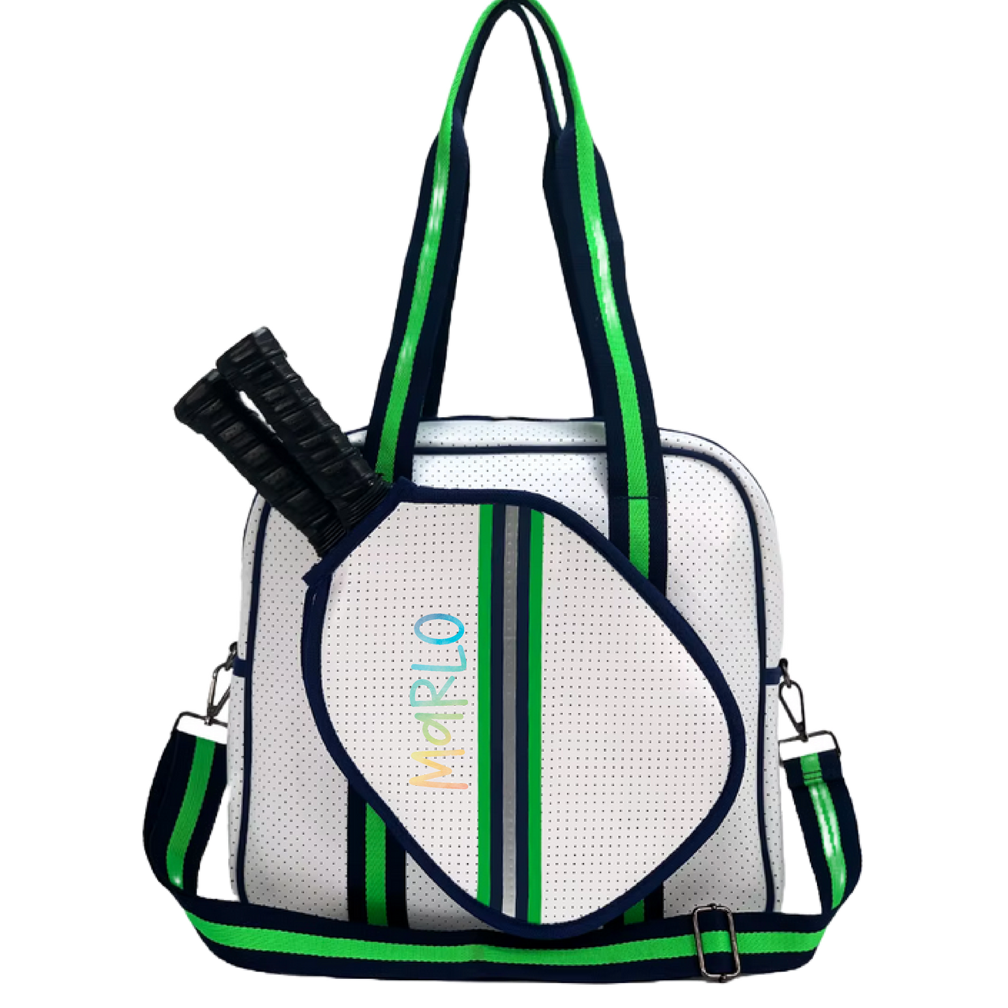 "Urban" White with Green/Blue Trim Pickleball Sports Bag (Free Customization) | Medium Size Court Bag