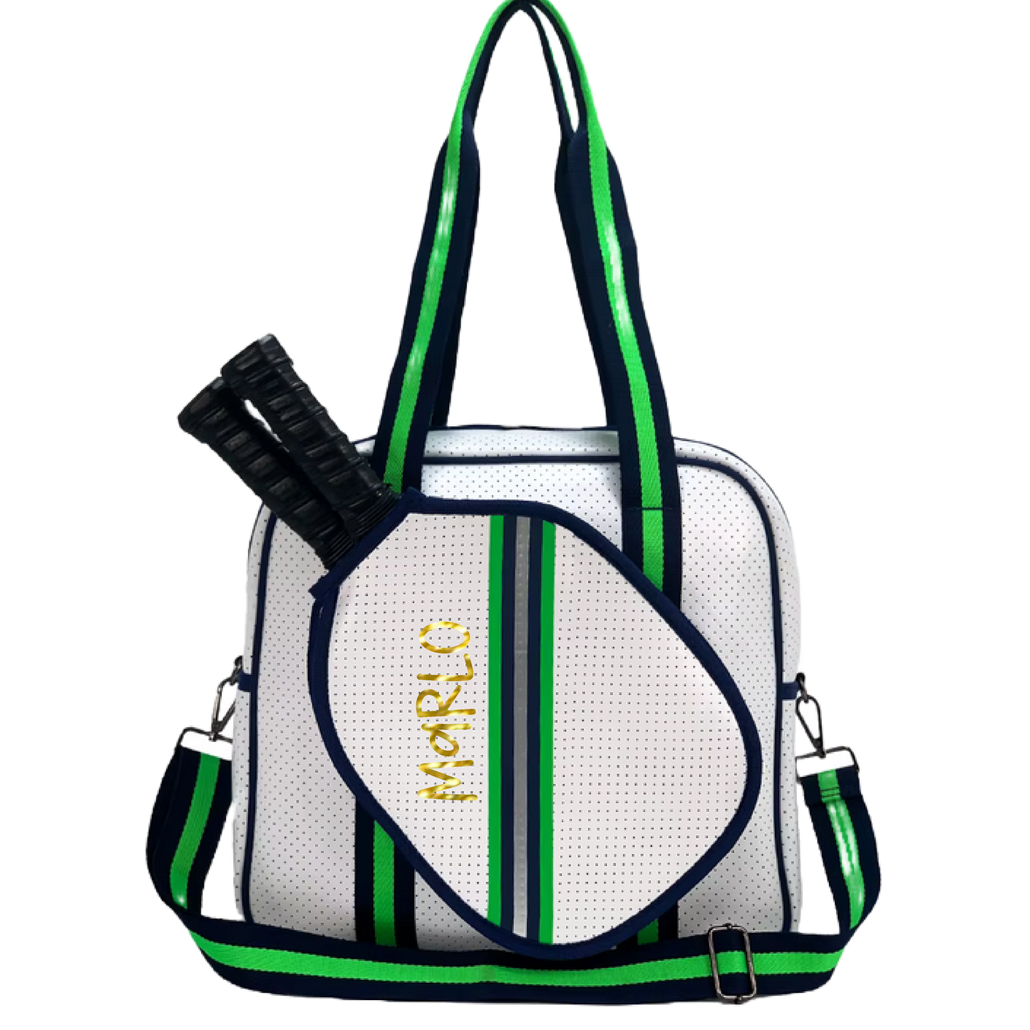 "Urban" White with Green/Blue Trim Pickleball Sports Bag (Free Customization) | Medium Size Court Bag