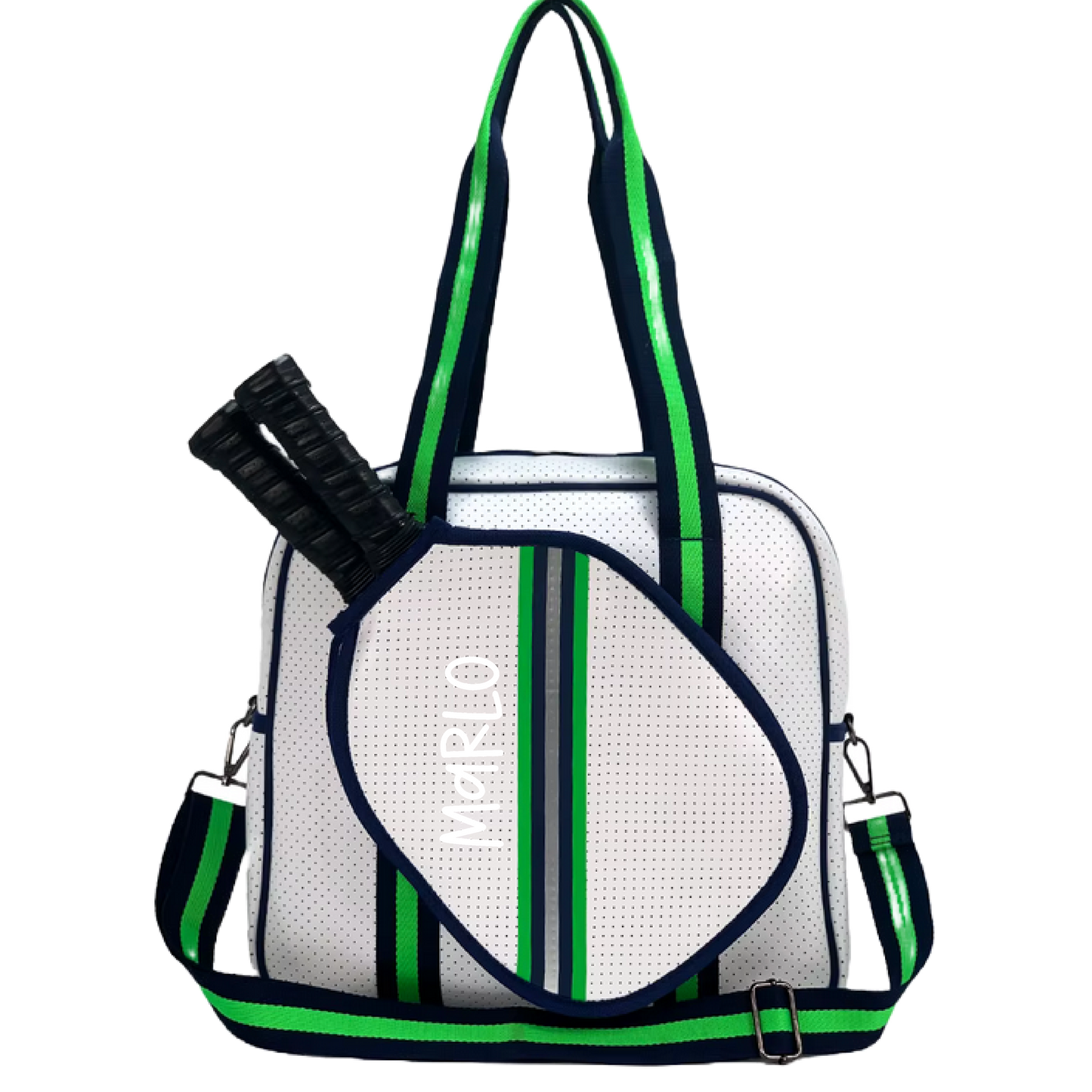 "Urban" White with Green/Blue Trim Pickleball Sports Bag (Free Customization) | Medium Size Court Bag